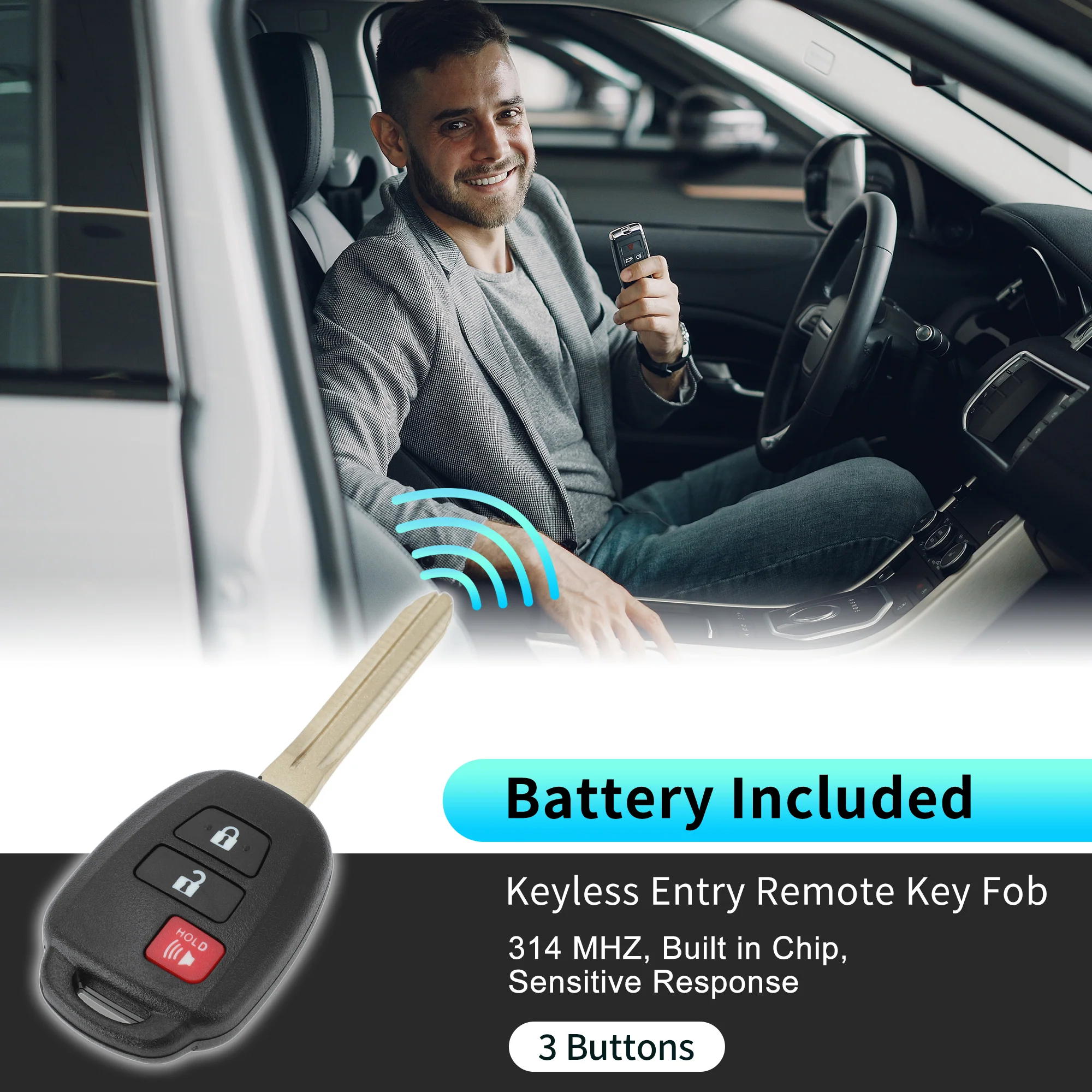 GQ4-52T GQ452T Replacement Keyless Entry Remote Smart Key Fob for Toyota RAV4 2013-2018 for Toyota Tacoma 2016-2018 89071-0R040 H Chip 3 Buttons - Image 3