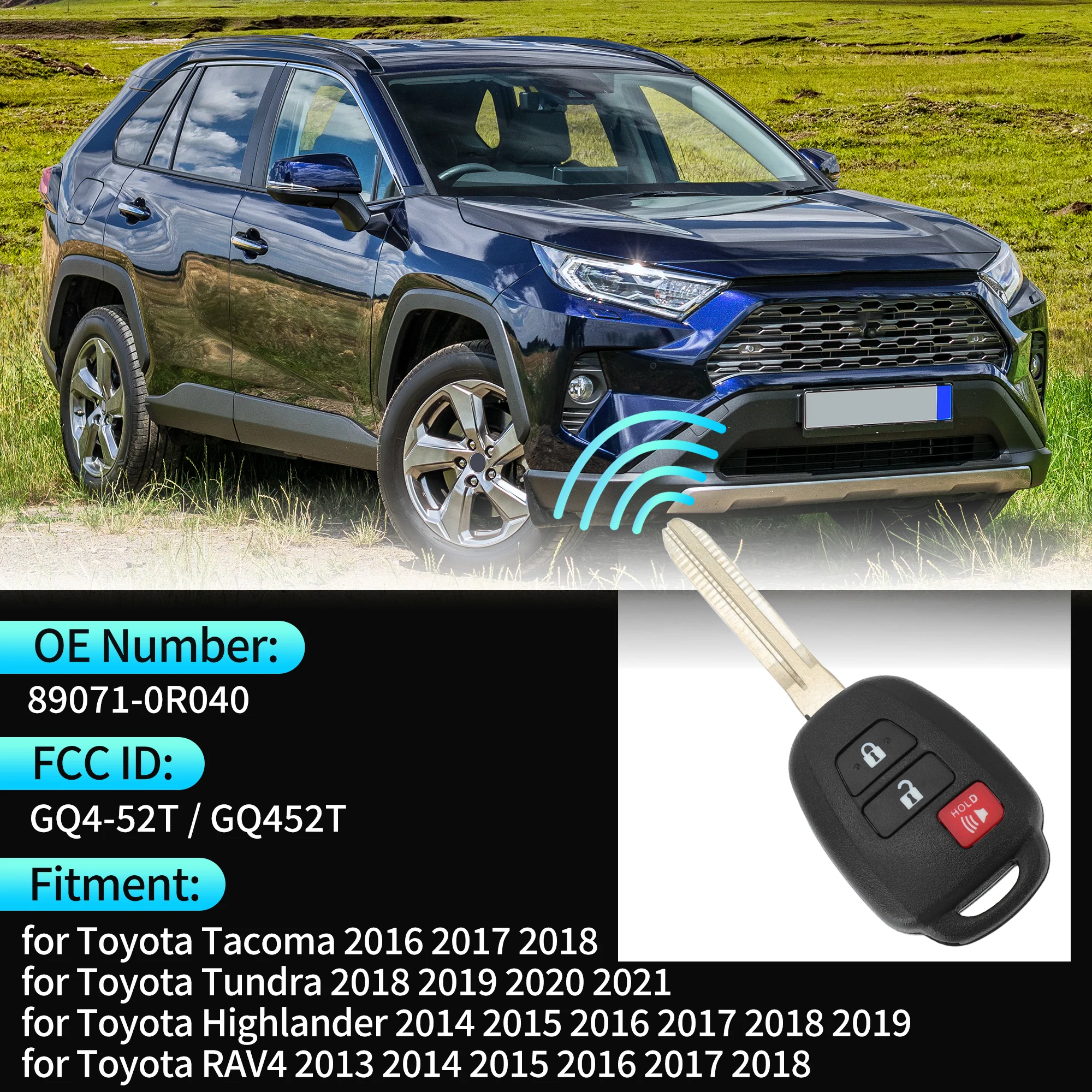 GQ4-52T GQ452T Replacement Keyless Entry Remote Smart Key Fob for Toyota RAV4 2013-2018 for Toyota Tacoma 2016-2018 89071-0R040 H Chip 3 Buttons - Image 4