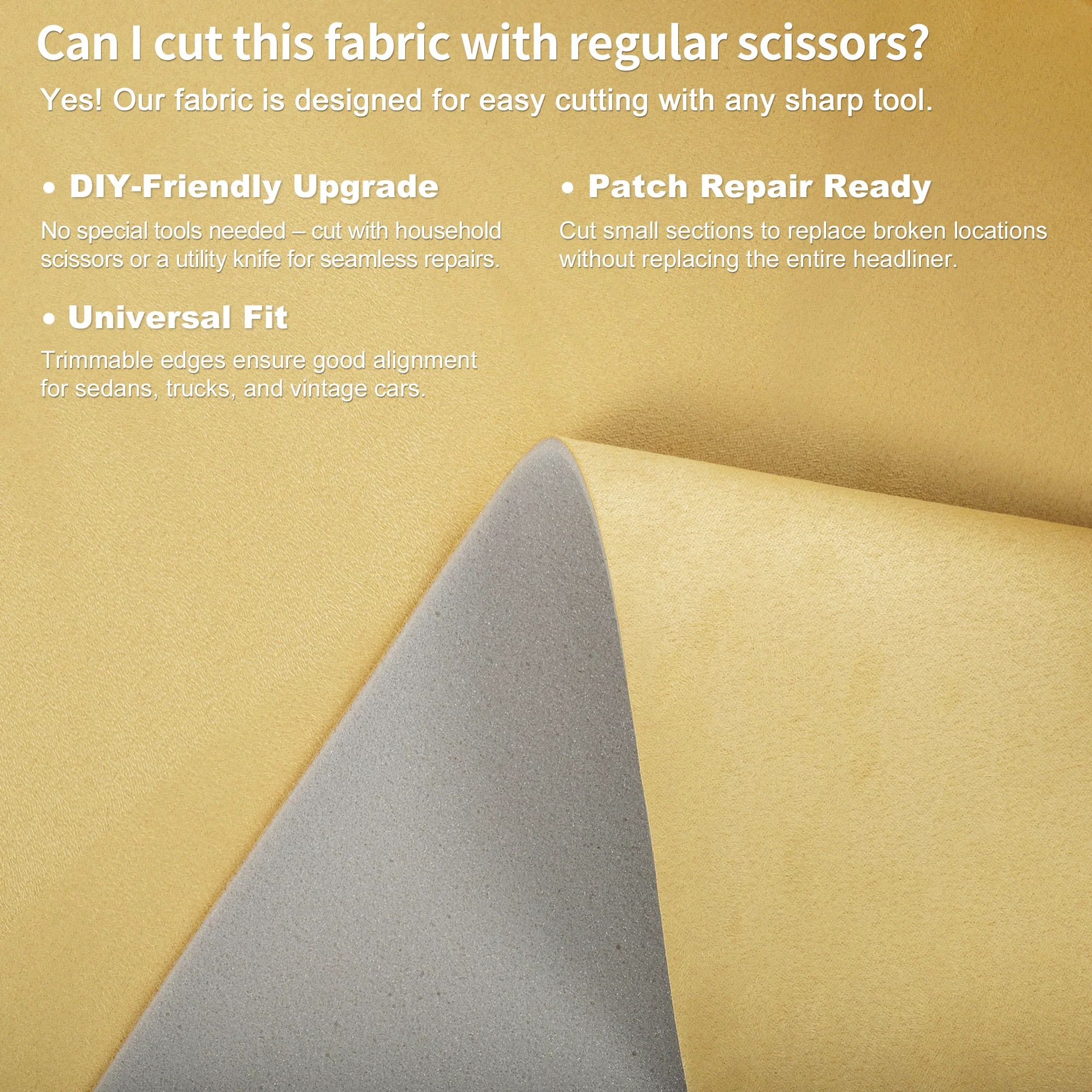 150g Suede Headliner Fabric 122.1"x 57.1" Foam Backed for Car Roof Repair Beige - Image 6