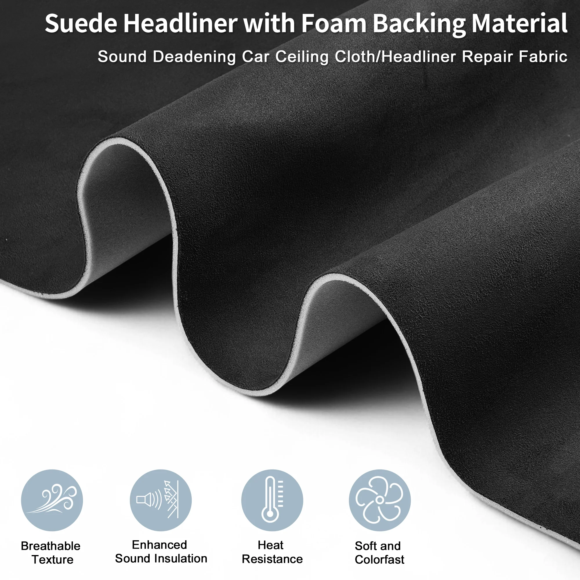 150g Suede Headliner Fabric 108.3"x 57.1" Foam Backed for Car Roof Repair Black - Image 5