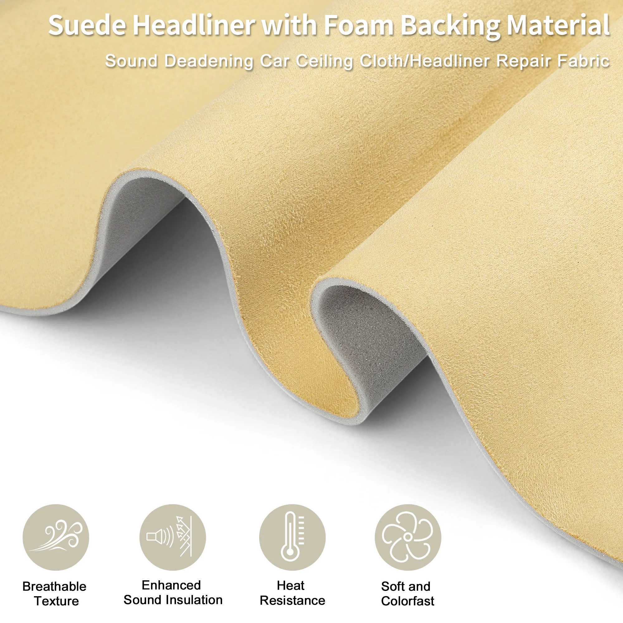150g Suede Headliner Fabric 108.3"x 57.1" Foam Backed for Car Roof Repair Beige - Image 5