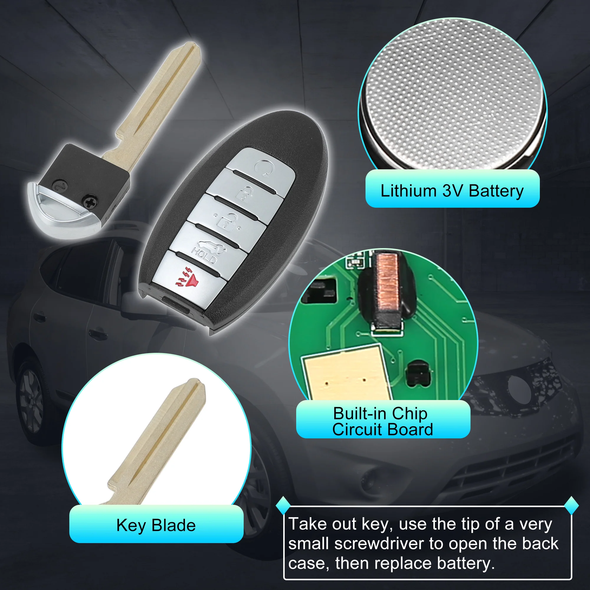 CWTWB1G744 433Mhz Keyless Entry Remote Key Fob for Nissan Armada 17-20 4 Buttons - Image 5