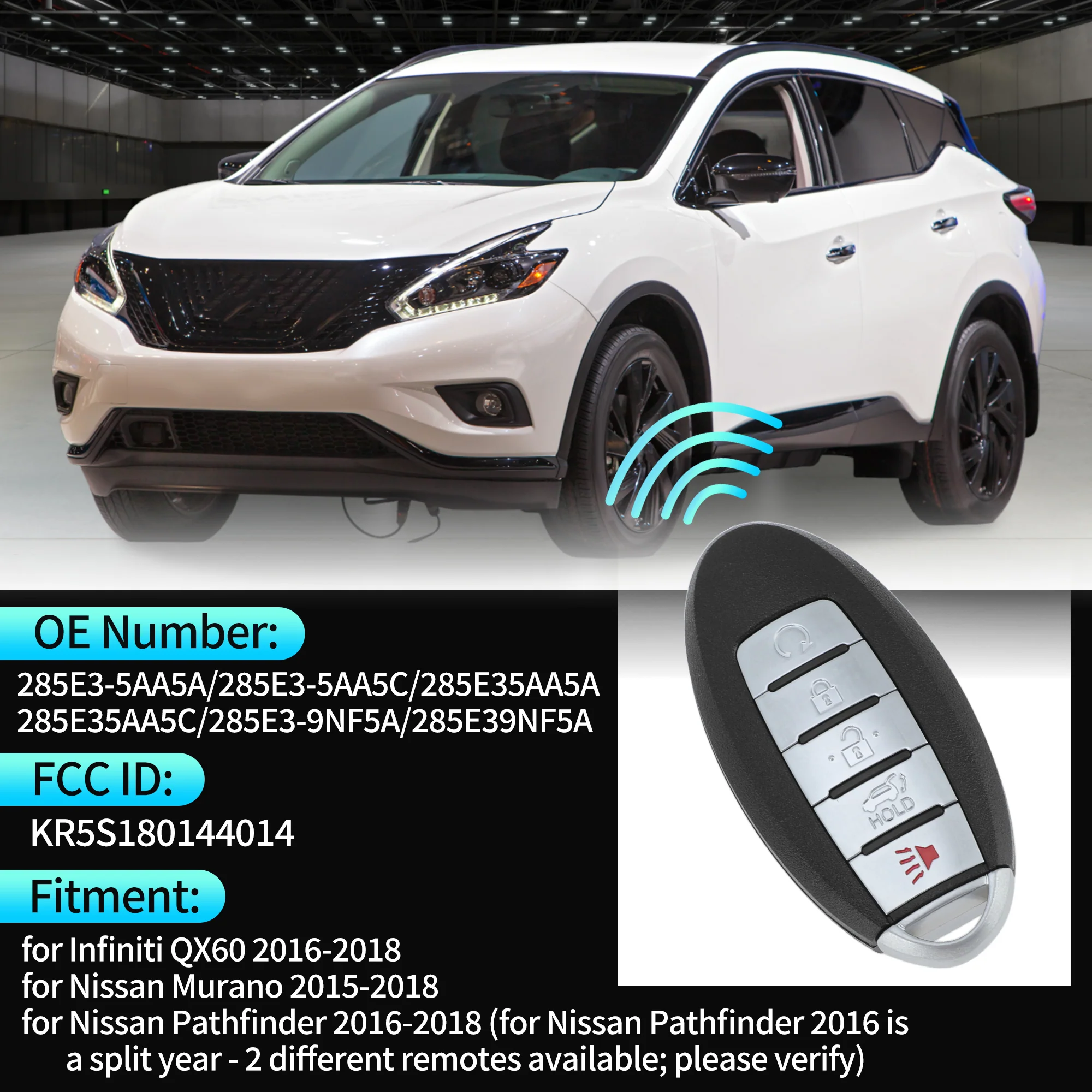 KR5S180144014 433Mhz Keyless Entry Remote Key Fob for Infiniti QX60 2016-2018 - Image 4