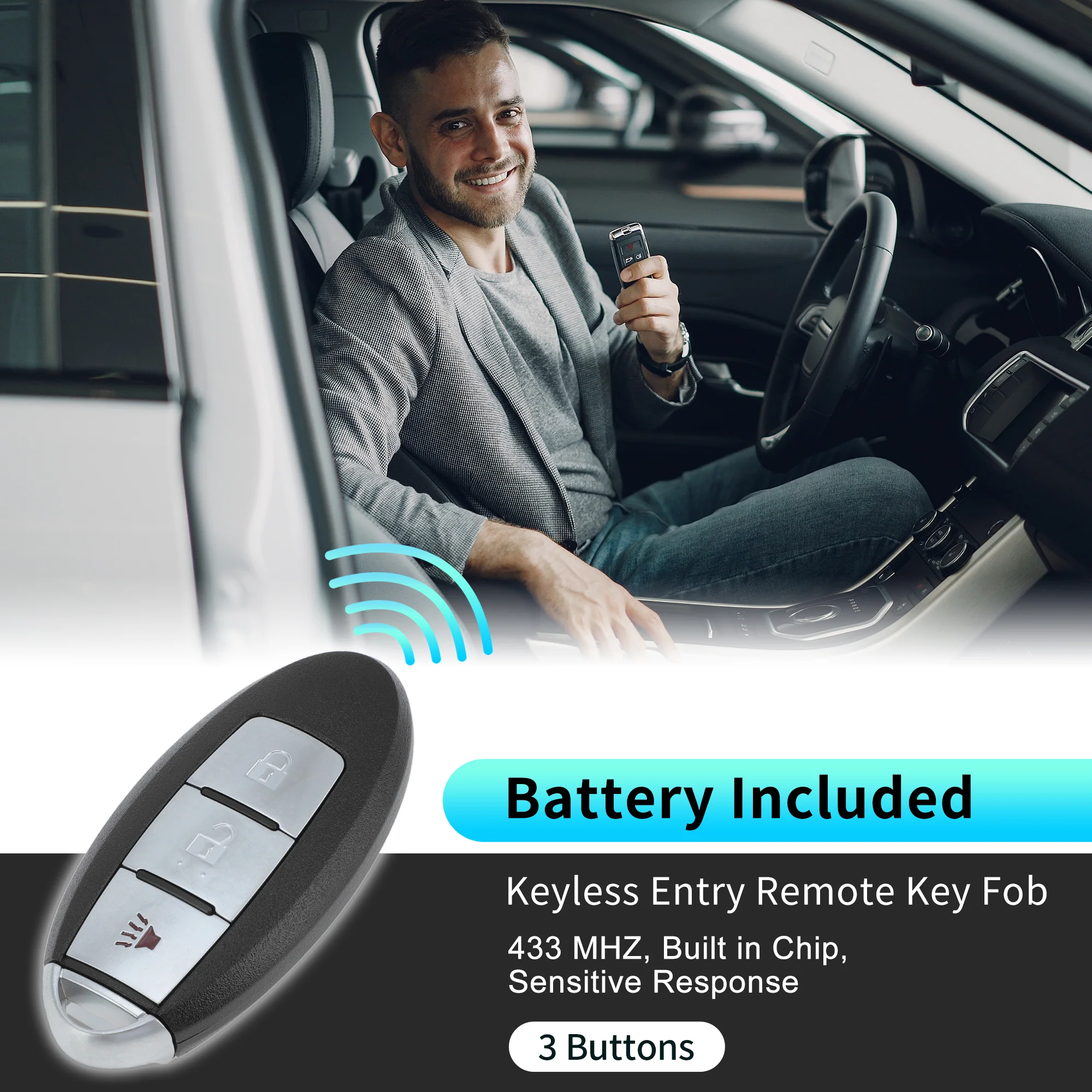 KR5S180144106 433Mhz Replacement Keyless Entry Remote Smart Key Fob for Nissan Rogue 2014 2015 2016 2017 2018 285E3-4CB1A 285E34CB1A 4A Chip 3 Buttons - Image 3