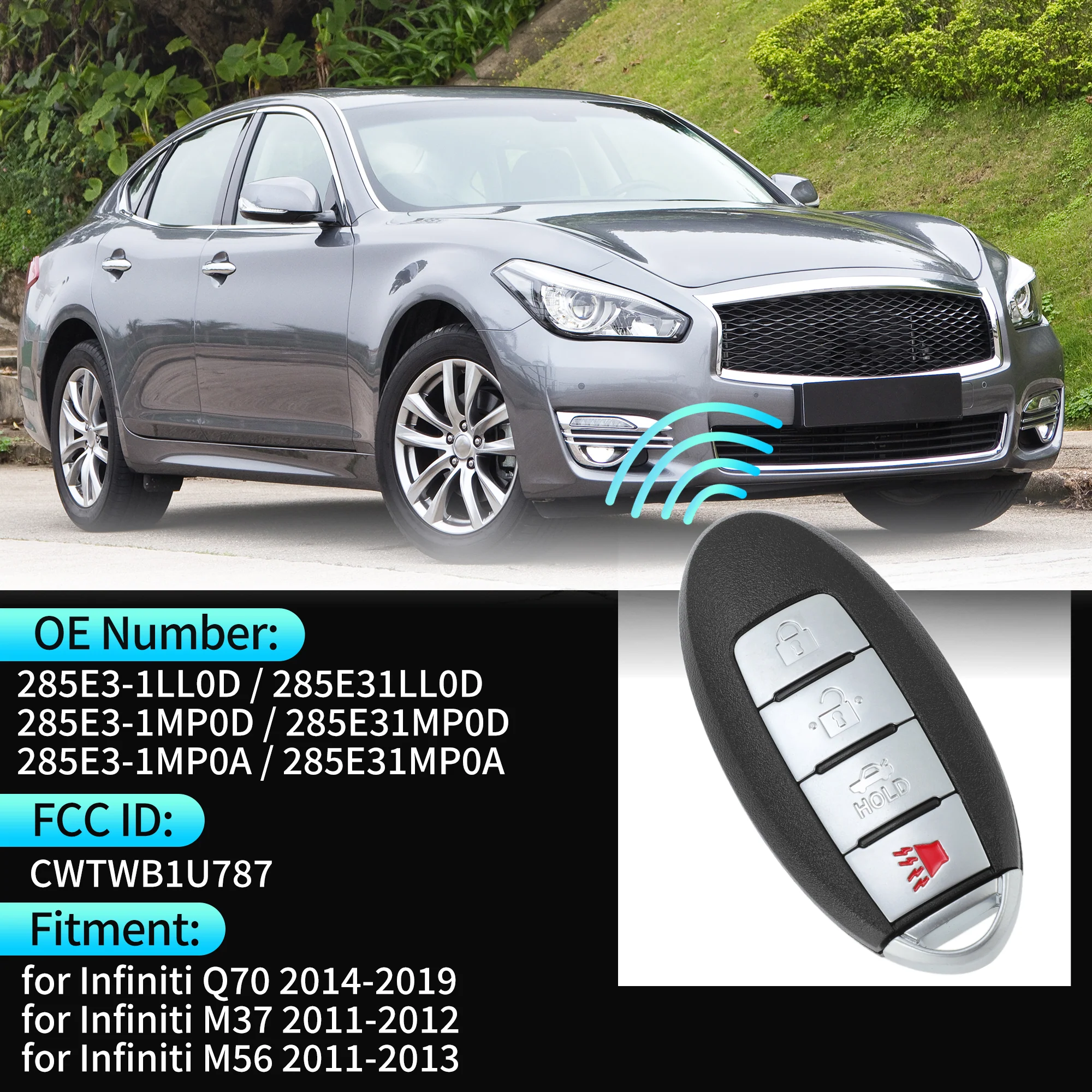 CWTWB1U787 433Mhz Keyless Entry Remote Key Fob for Infiniti Q70 14-19 4 Buttons - Image 4