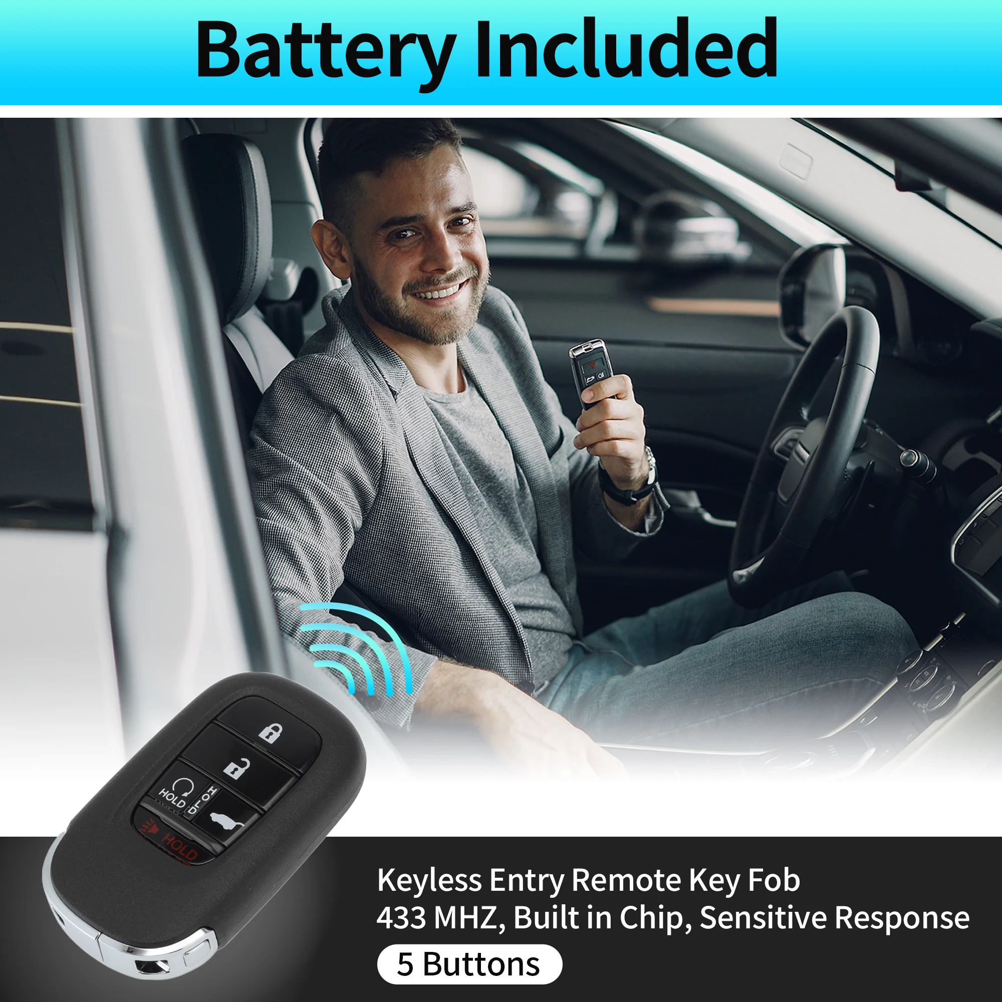 KR5TP-4 433Mhz Keyless Entry Remote Key Fob for Honda CR-V HR-V 2023 2024 2025 - Image 2