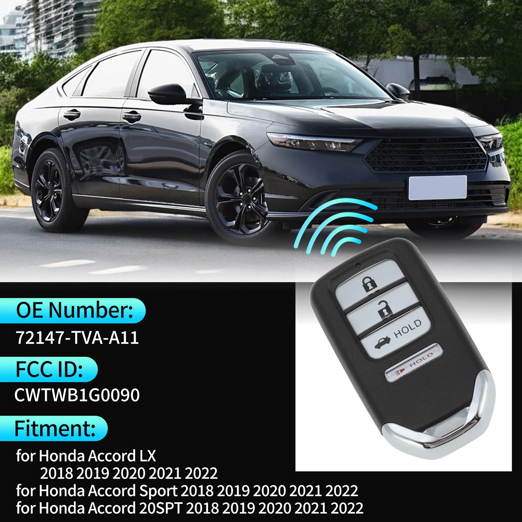 CWTWB1G0090 434Mhz Keyless Entry Remote Key Fob for Honda Accord 18-22 4A Chip - Image 4