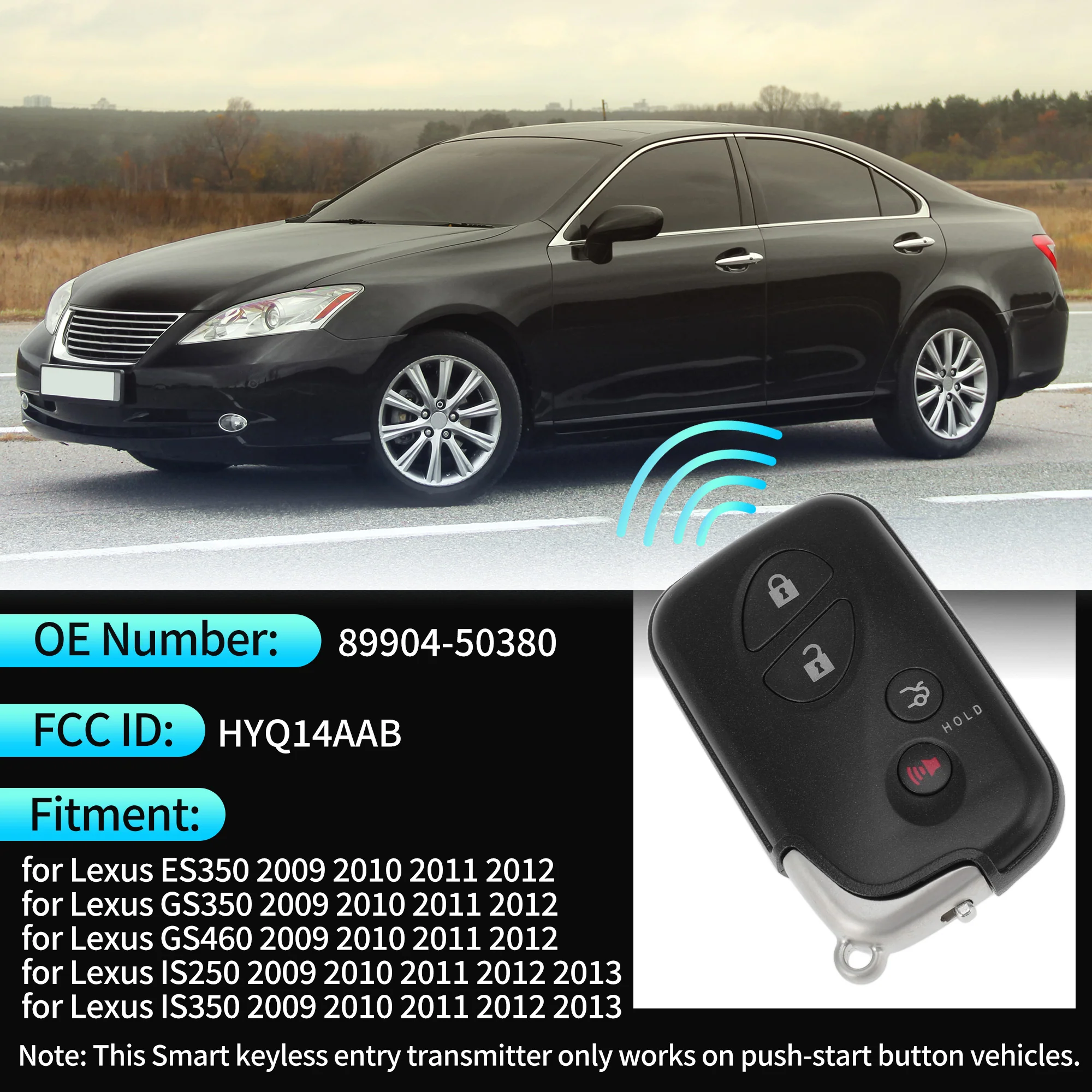 HYQ14AAB 315 MHz Keyless Entry Remote Key Fob for Lexus ES350 GS350 GS460 09-12 - Image 3