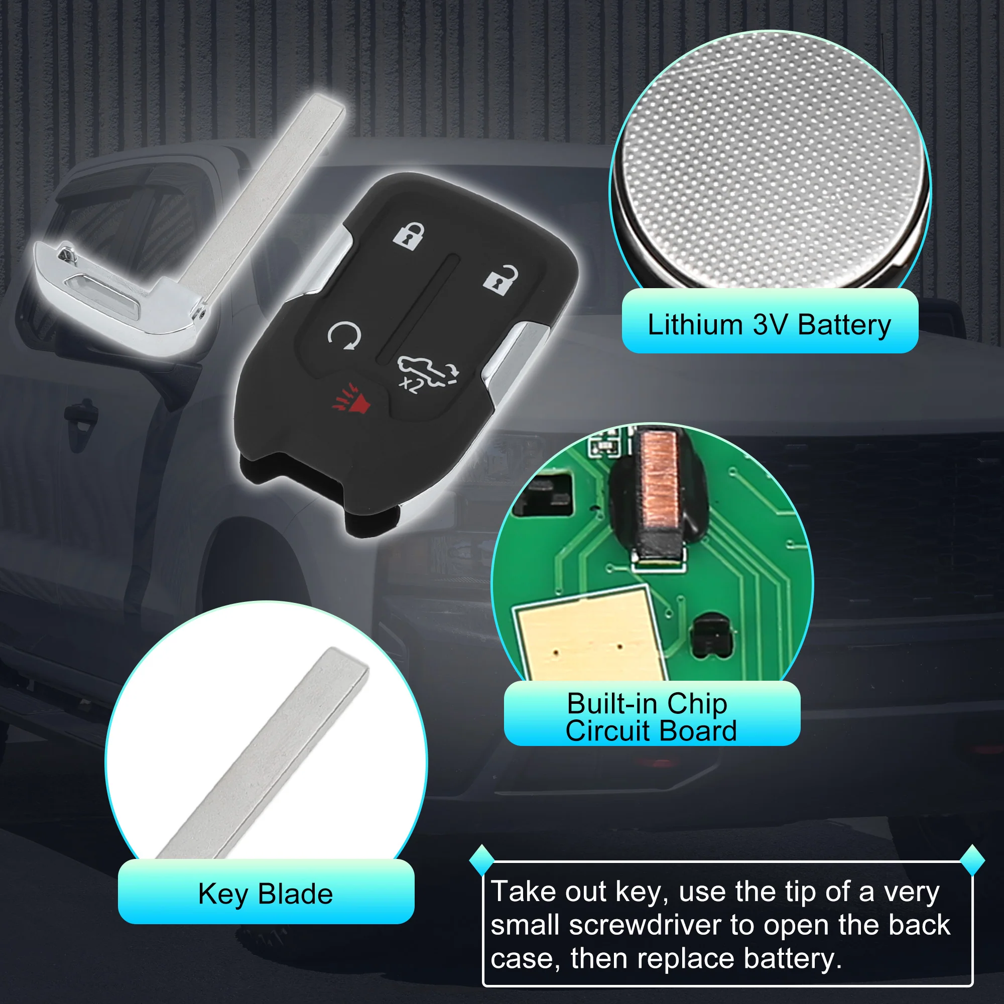 HYQ1ES 433 MHz Keyless Entry Remote Key Fob for Chevy Silverado 1500 2500 19-23 - Image 4