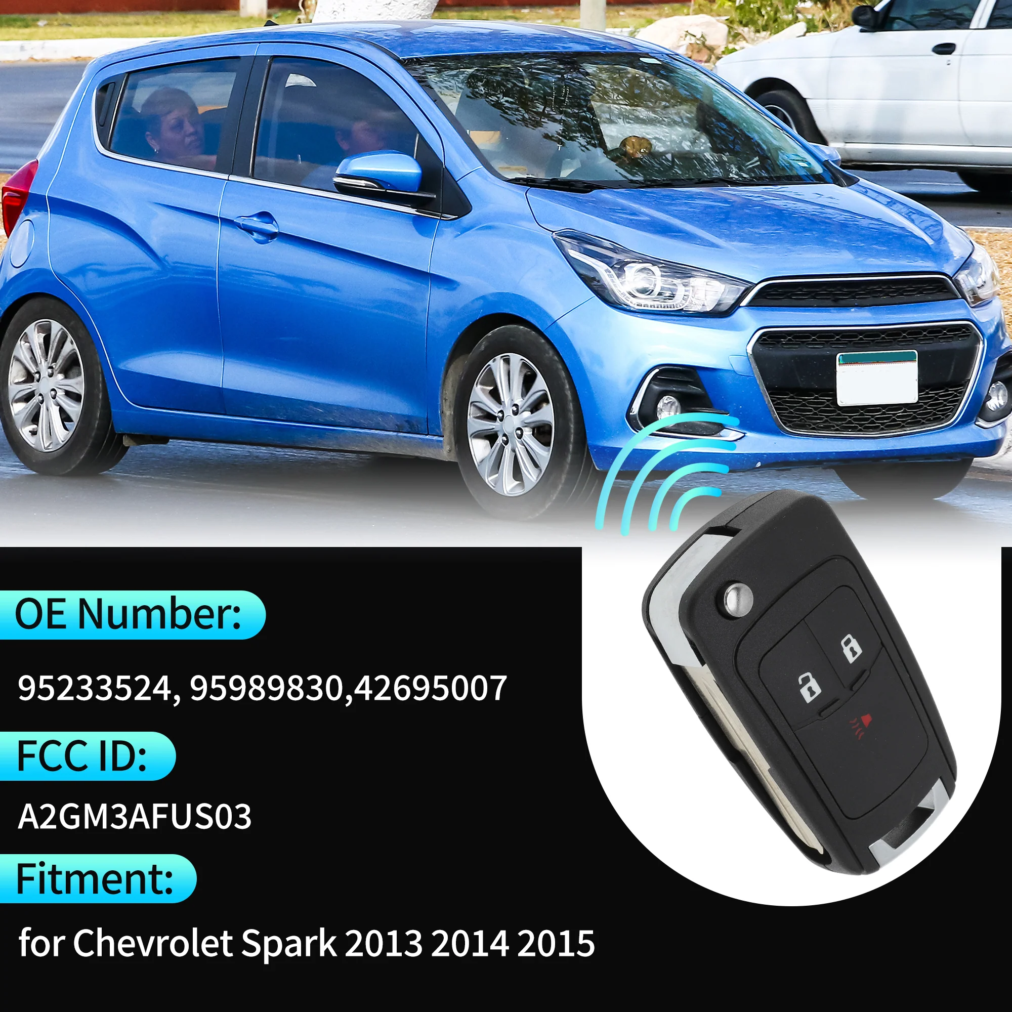 A2GM3AFUS03 315 Mhz Replacement Keyless Entry Remote Smart Key Fob for Chevrolet Spark 2013 2014 2015 46 Chip 95233524 95989830 42695007 3 Buttons - Image 4