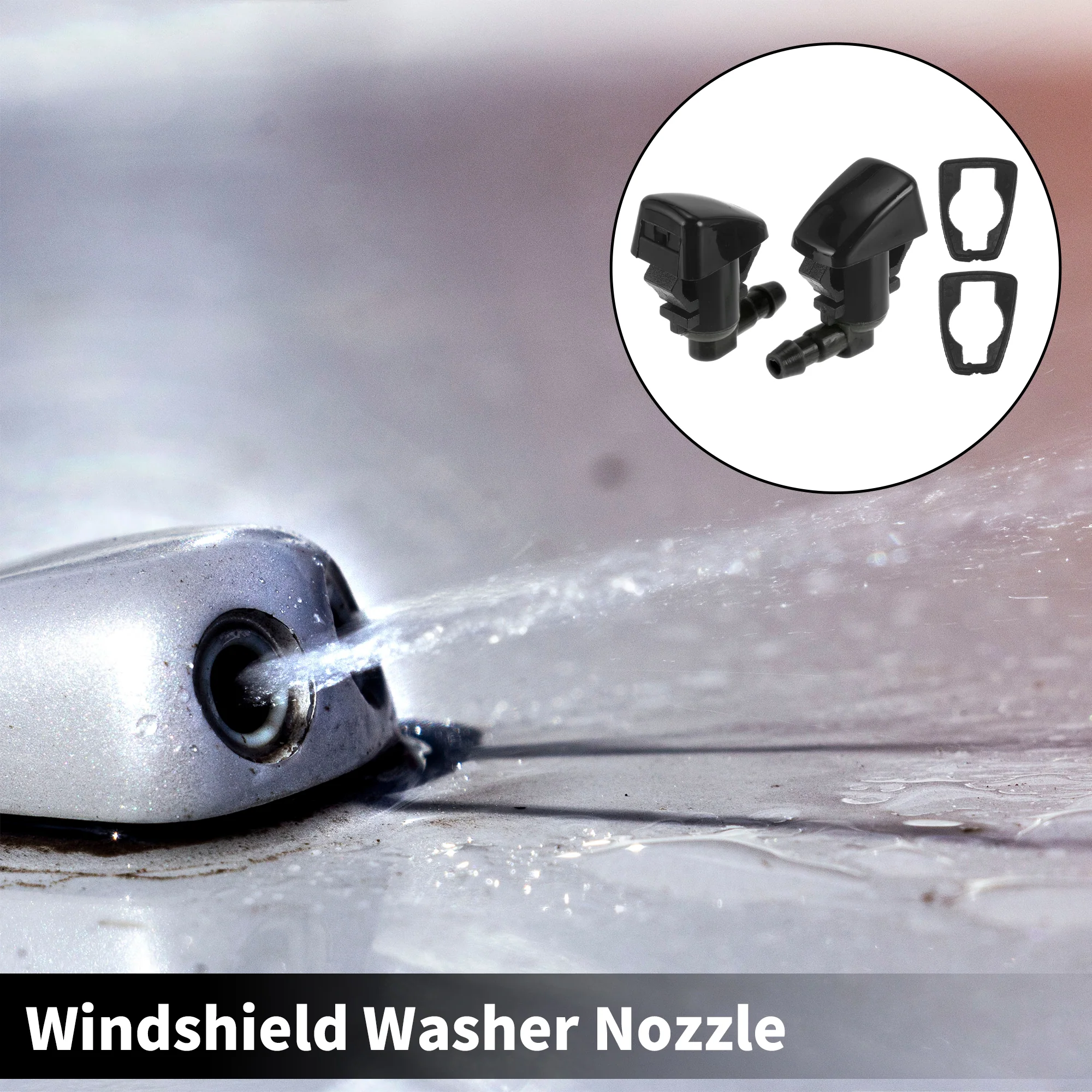 2 Pcs Front Windshield Washer Nozzle 2 Pcs Gasket for Cadillac SRX 2010-2011 Windshield Spray Nozzles Wiper Spray Washer Jet No.25823361 Black - Image 2