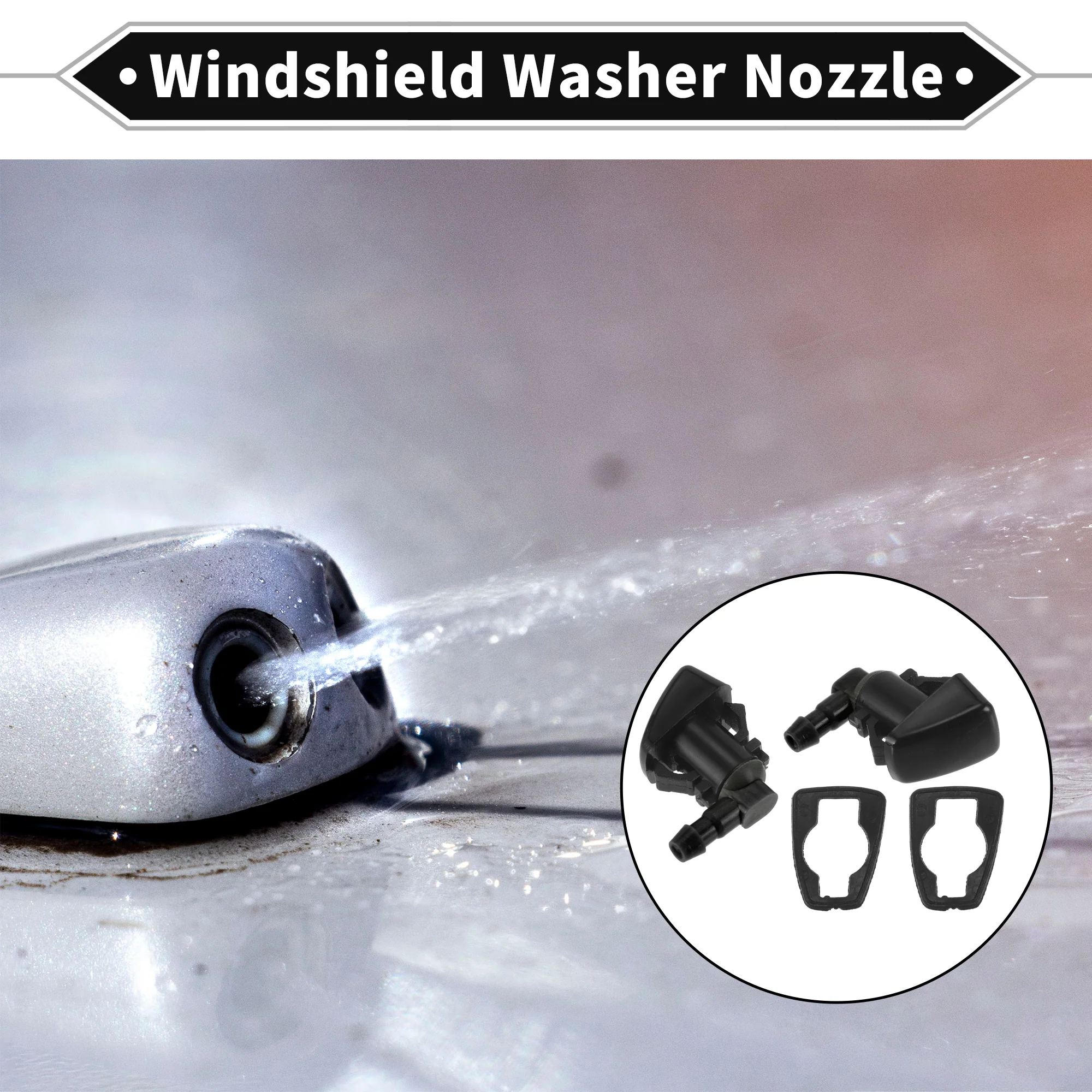 2 Pcs Front Windshield Washer Nozzle 2 Pcs Gasket for Cadillac SRX 2010-2011 Windshield Spray Nozzles Wiper Spray Washer Jet No.25823361 Black - Image 3