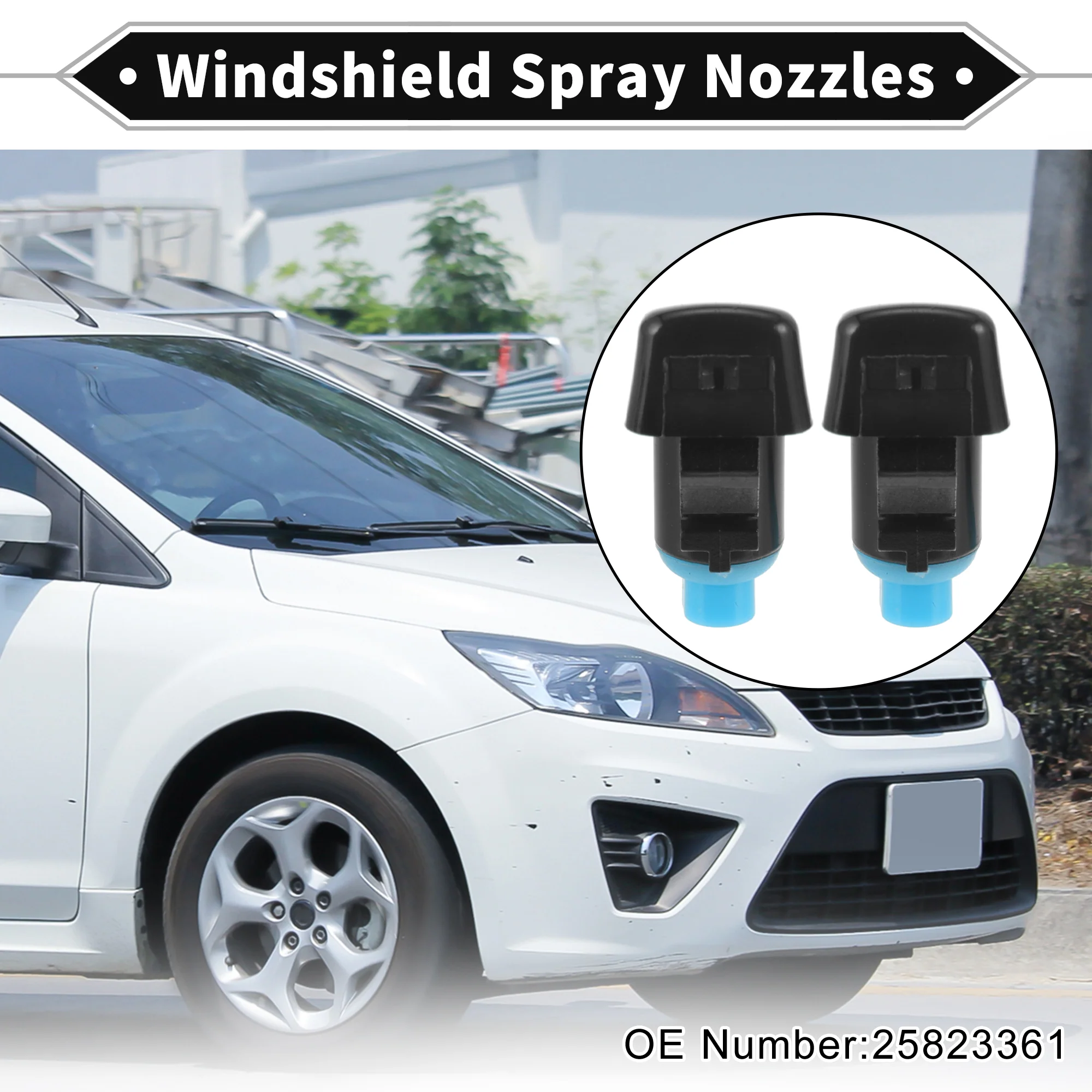 2 Pcs Front Windshield Washer Nozzle 2 Pcs Gasket for Cadillac SRX 2010-2011 Windshield Spray Nozzles Wiper Spray Washer Jet No.25823361 Black Blue - Image 4