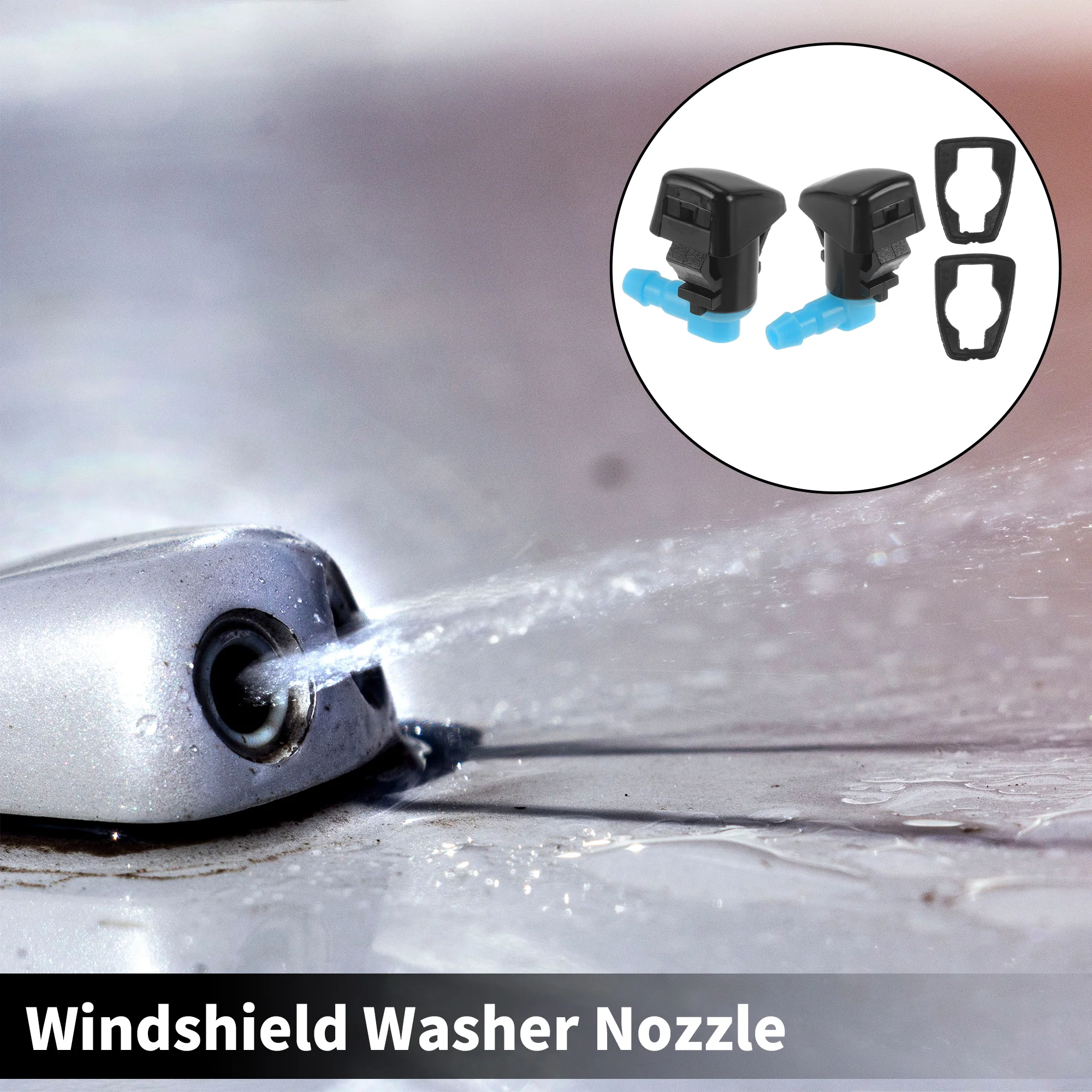 2 Pcs Front Windshield Washer Nozzle 2 Pcs Gasket for Jeep Cherokee 2014-2019 Windshield Spray Nozzles Wiper Spray Washer Jet No.68102968AA Black Blue - Image 2