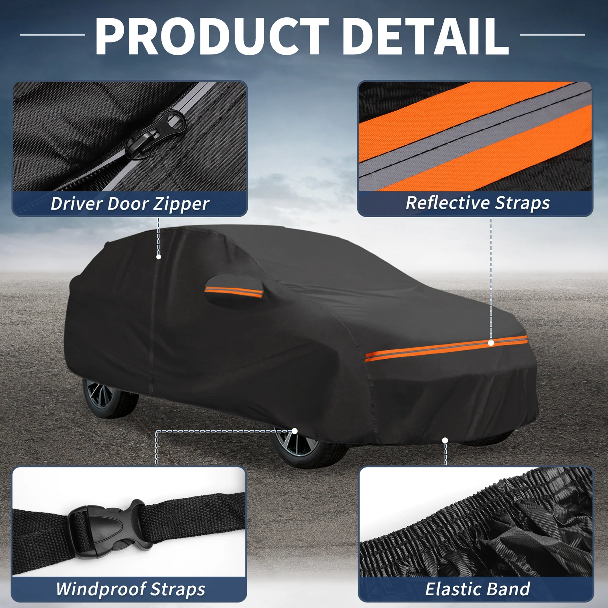 Car Cover Waterproof All Weather for Subaru Impreza Black Aluminum Film Cotton - Image 6