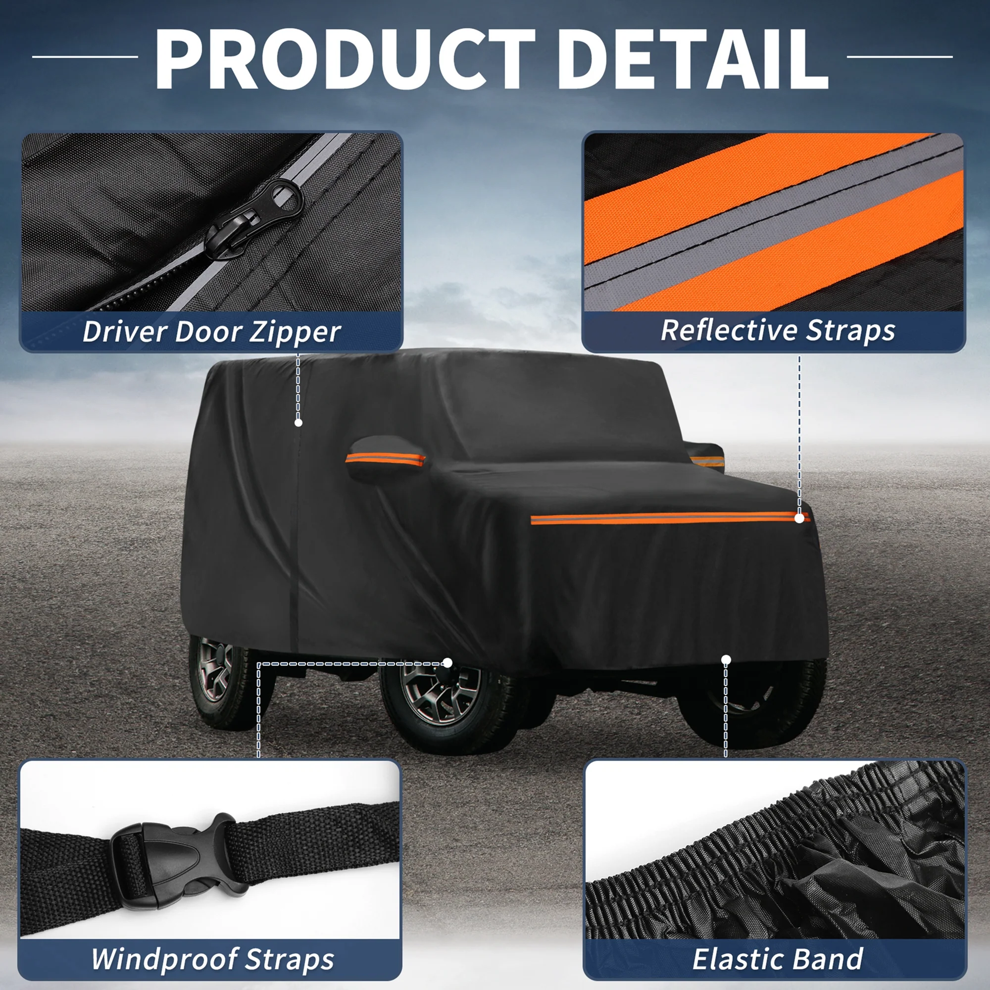Car Cover Waterproof All Weather for Mitsubishi Delica Mini 2023 Black - Image 6