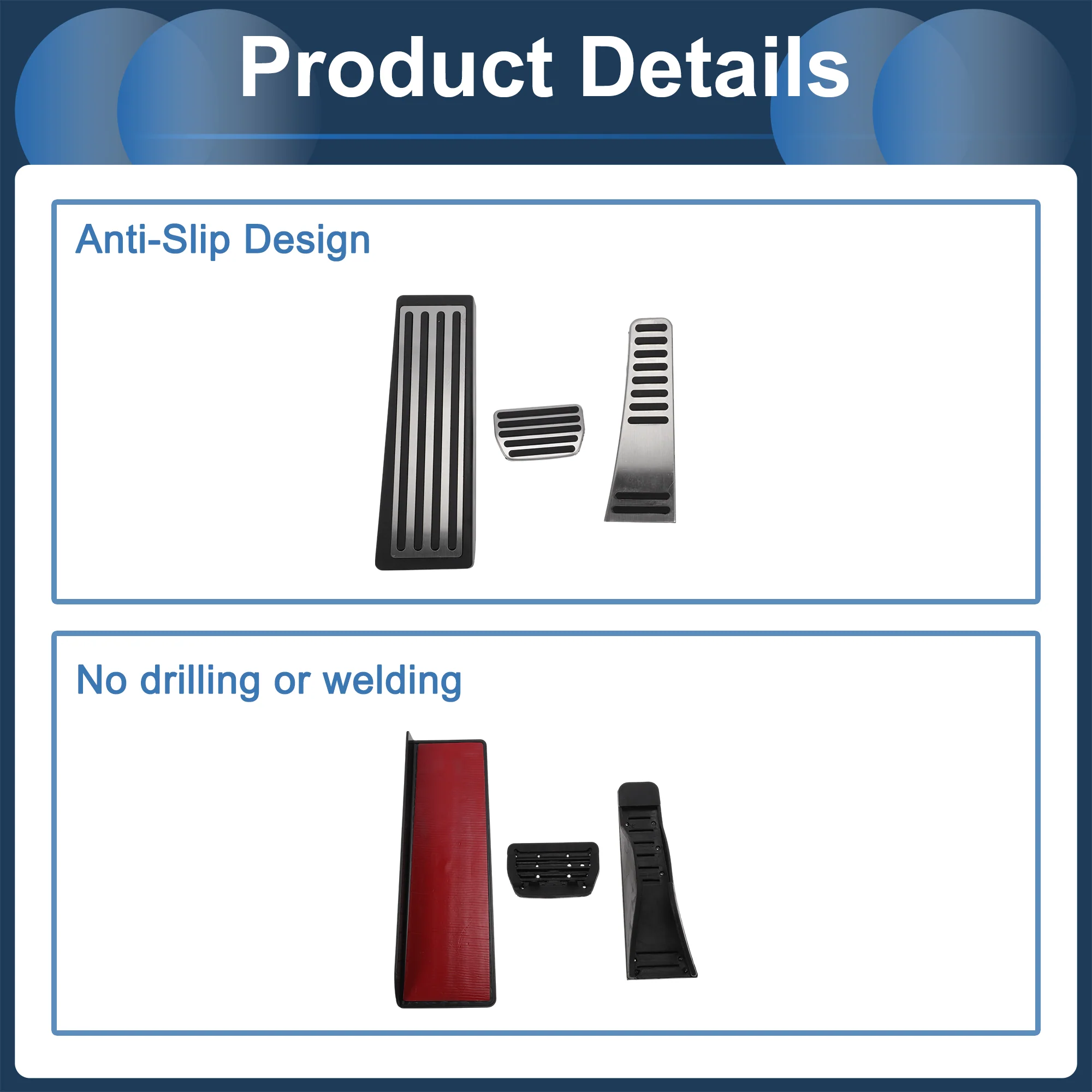 3 Pcs Automatic Foot Accelerator Pedal Covers for Volvo S90 Silver Tone - Image 6