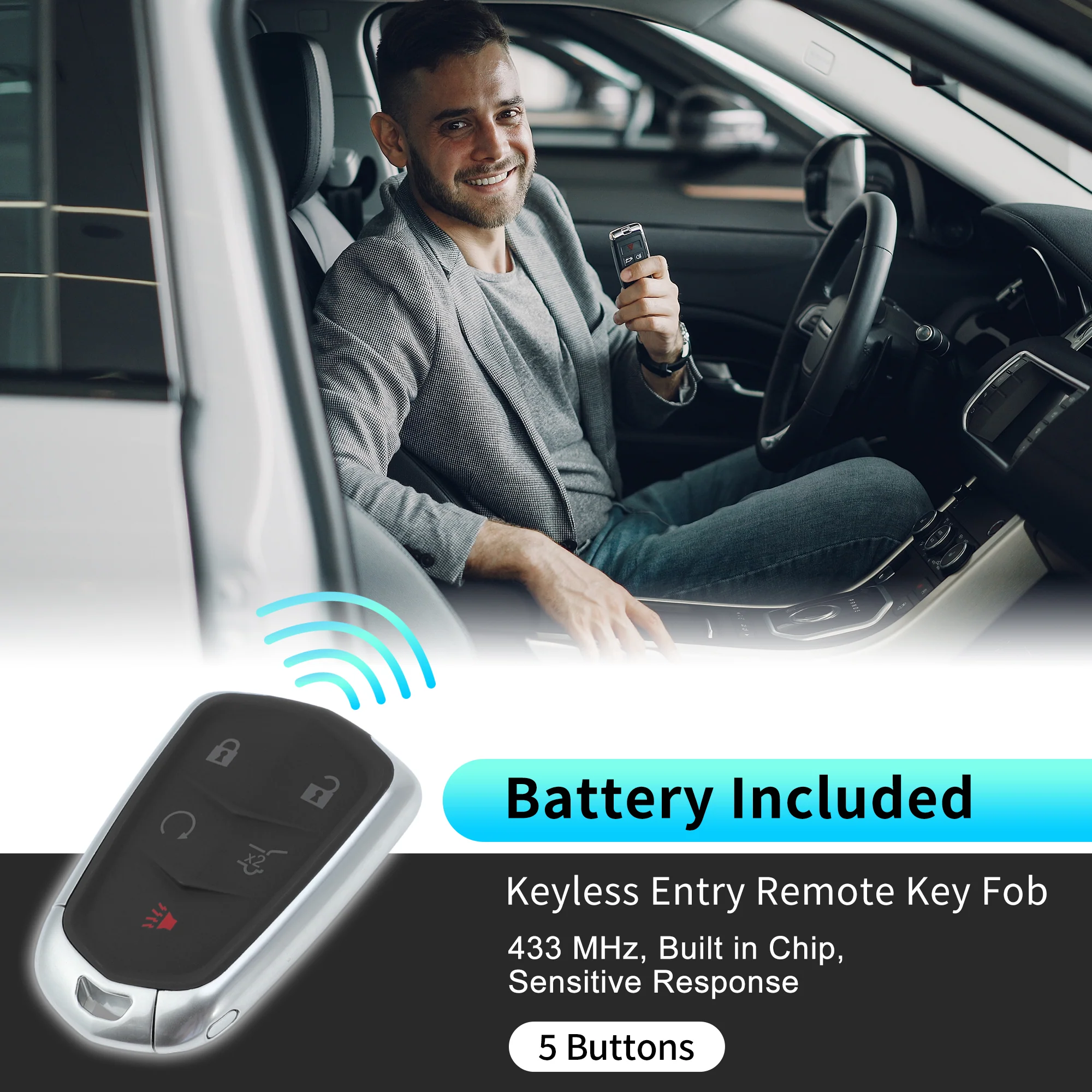 HYQ2ES 433 MHz Keyless Entry Remote Key Fob for Cadillac XT4 XT5 XT6 2020-2023 - Image 2