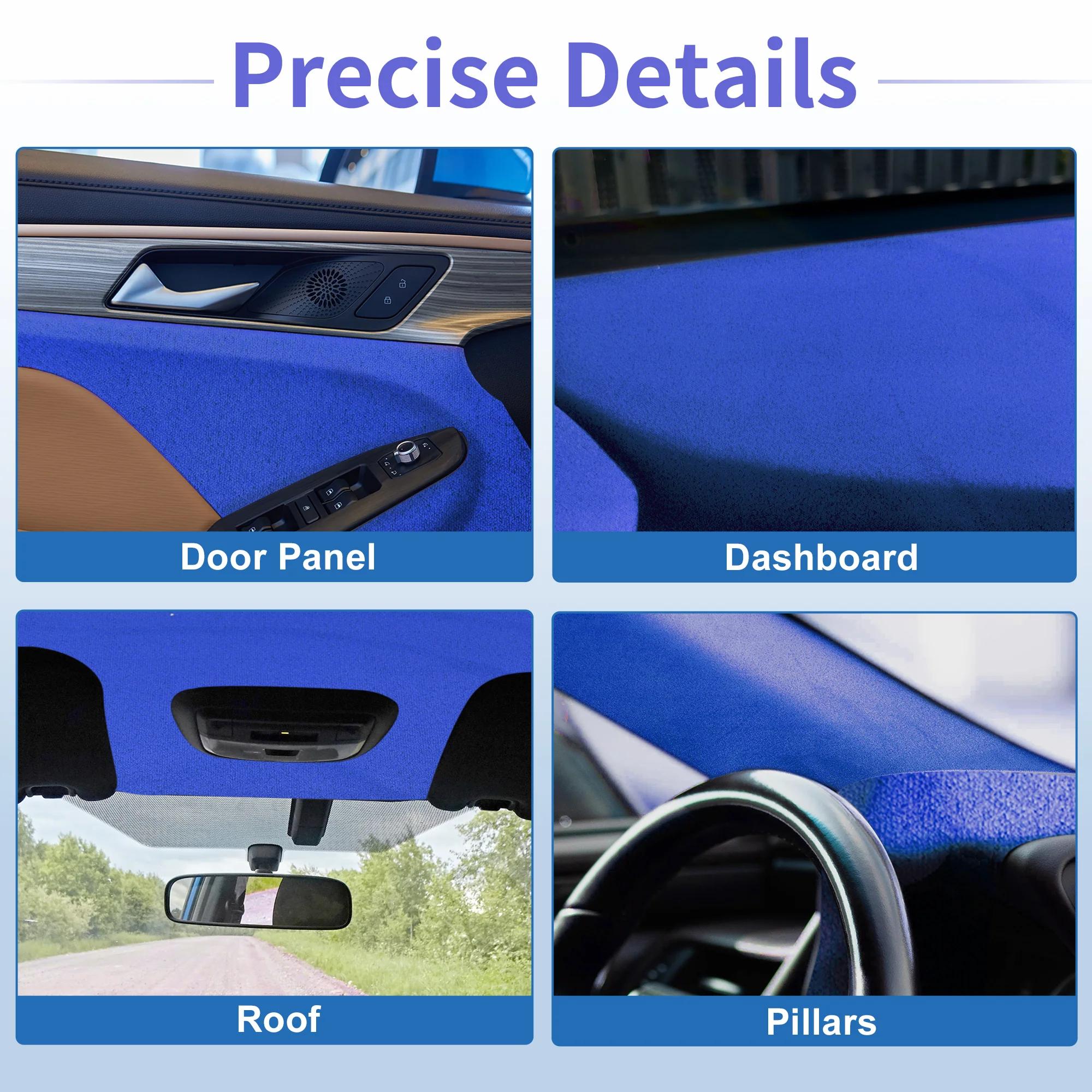 150g Suede Headliner Fabric 122"L x 57"W Foam Backed for Car Roof Repair Blue - Image 4
