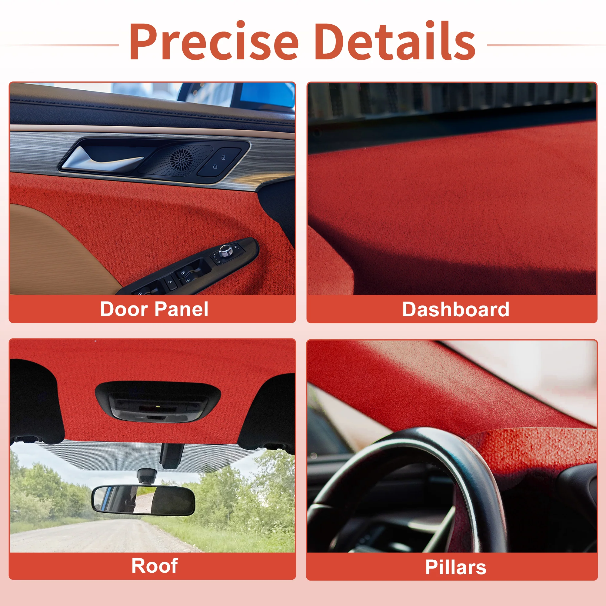150g Suede Headliner Fabric 108"L x 57"W Foam Backed for Car Roof Repair Red - Image 4