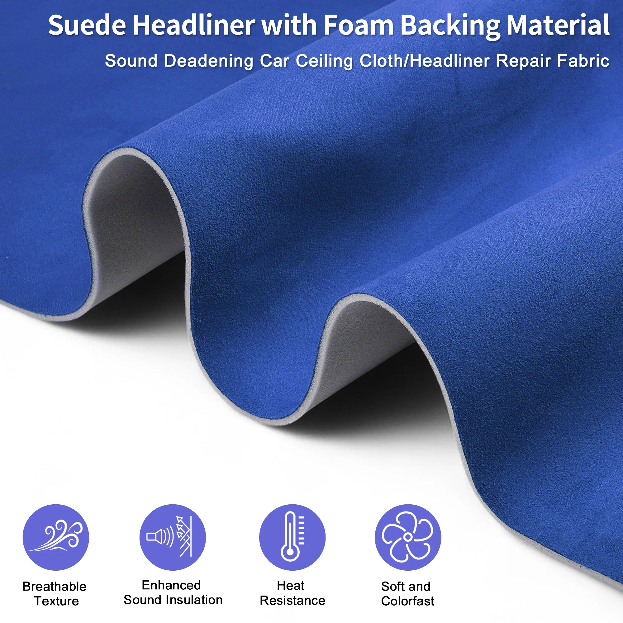 150g Suede Headliner Fabric 108"L x 57"W Foam Backed for Car Roof Repair Blue - Image 5