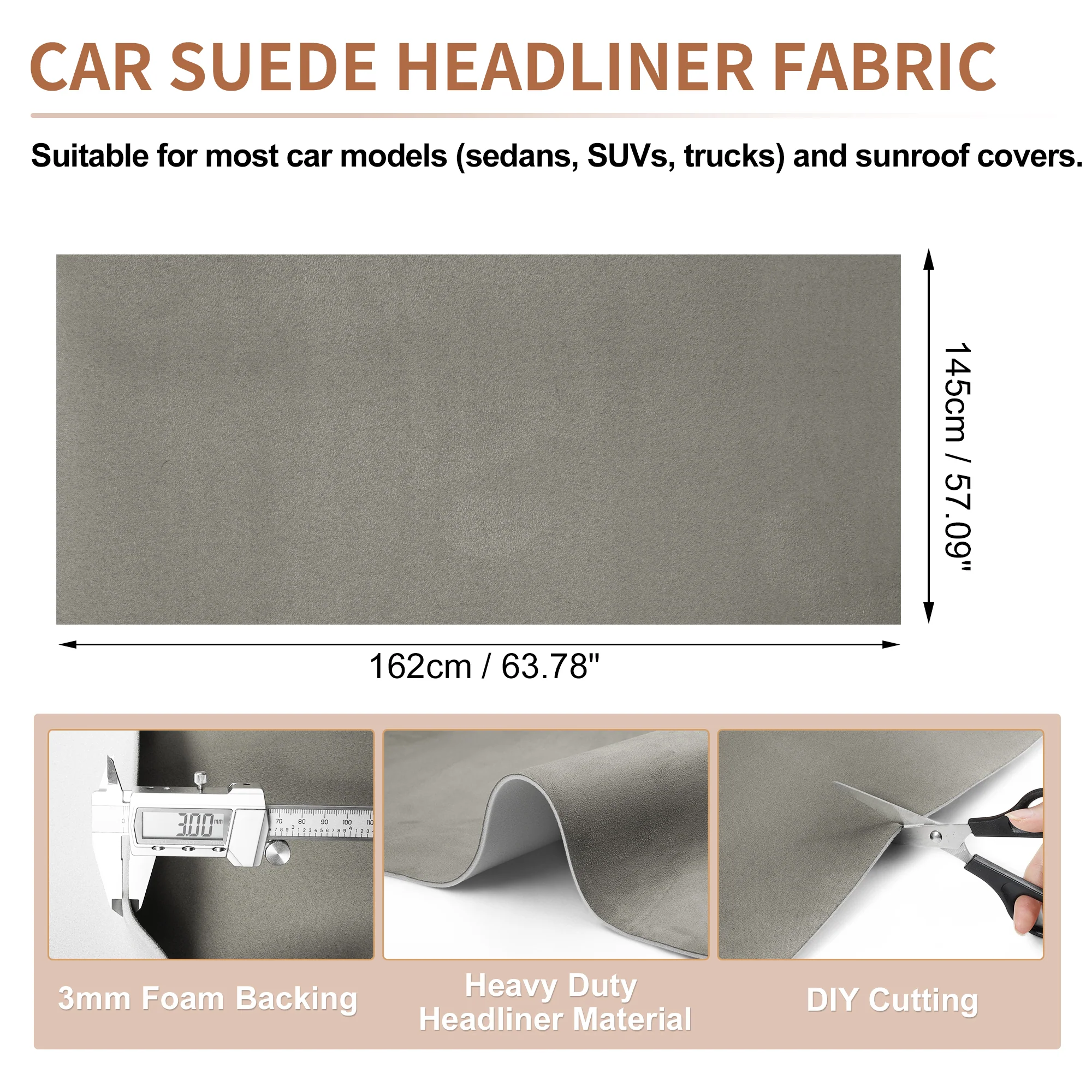 150G Suede Fabric Headliner Fabric 63.78"x 57.09" Foam Back for Car Roof Repair - Image 2