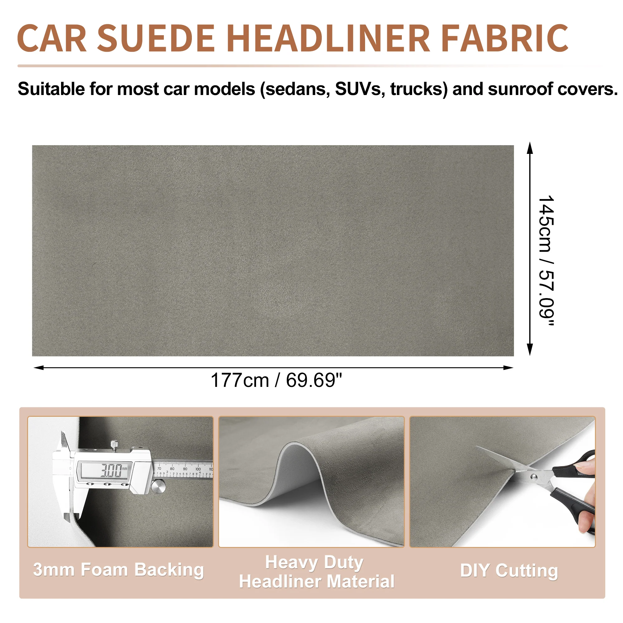 150G Suede Fabric Headliner Fabric 69.69" x 57.09" Foam Back for Car Roof Repair - Image 2