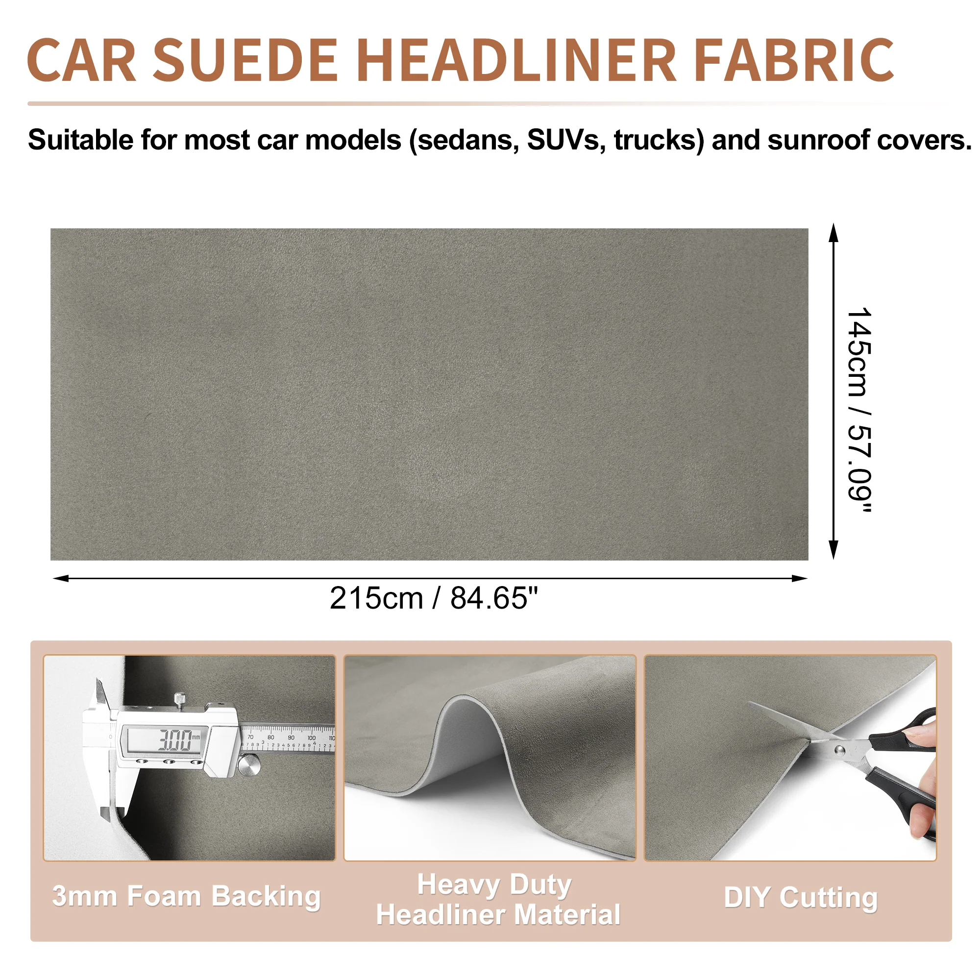 150G Suede Fabric Headliner Fabric 84.65"x57.09" Foam Back for Car Roof Repair - Image 2