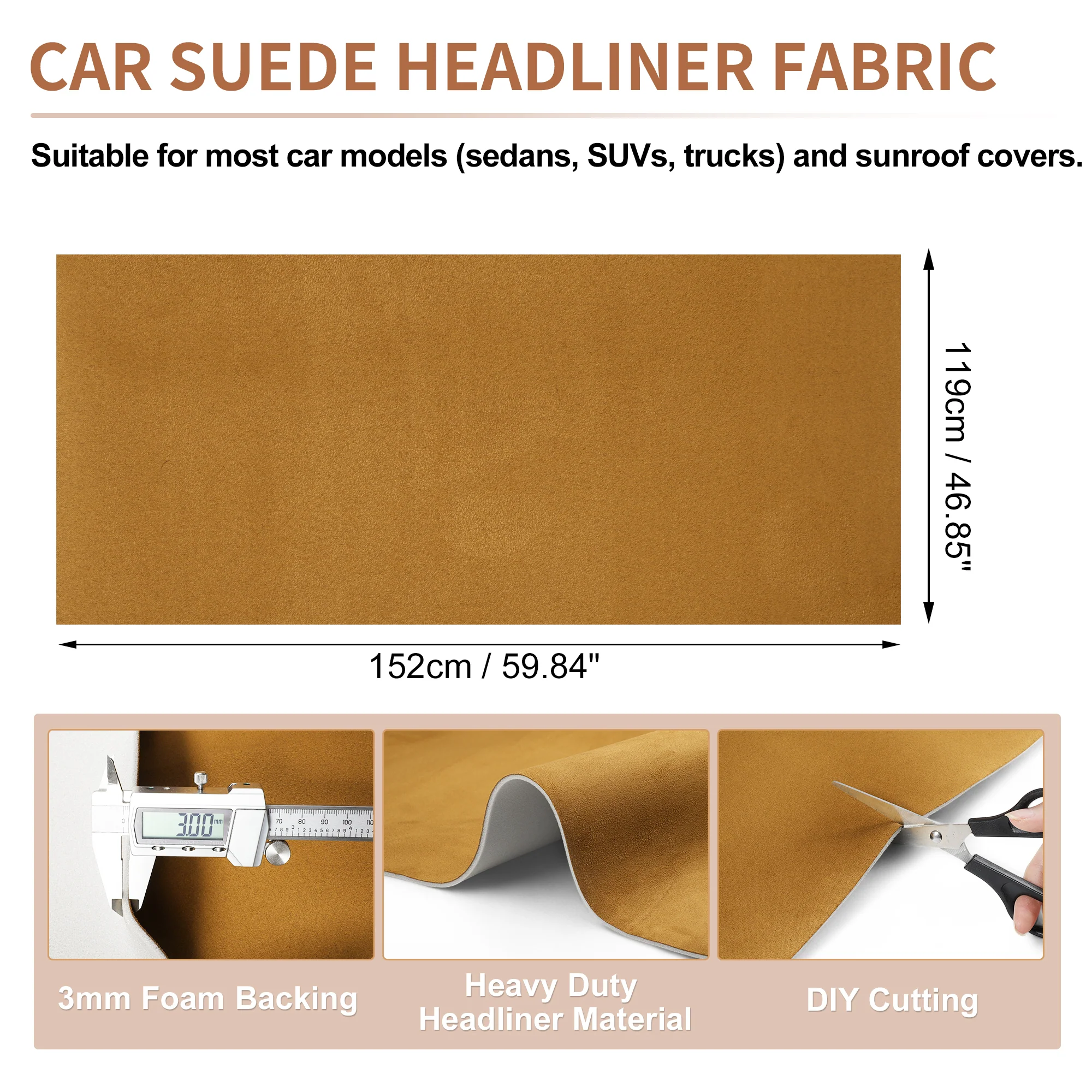 150G Suede Fabric Headliner Fabric 59.84" x 46.85" Foam Back for Car Roof Repair - Image 2