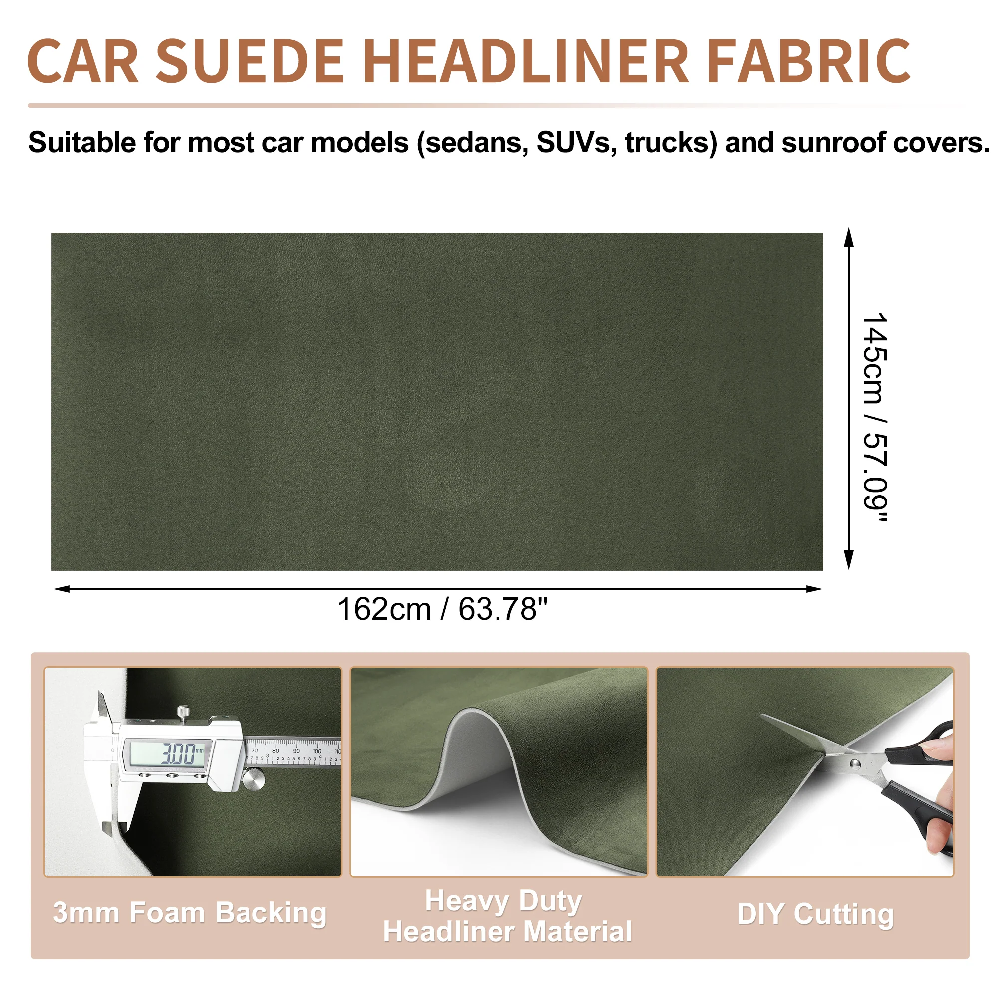 150G Suede Fabric Headliner Fabric 63.78 "x 57.09" Foam Back for Car Roof Repair - Image 2