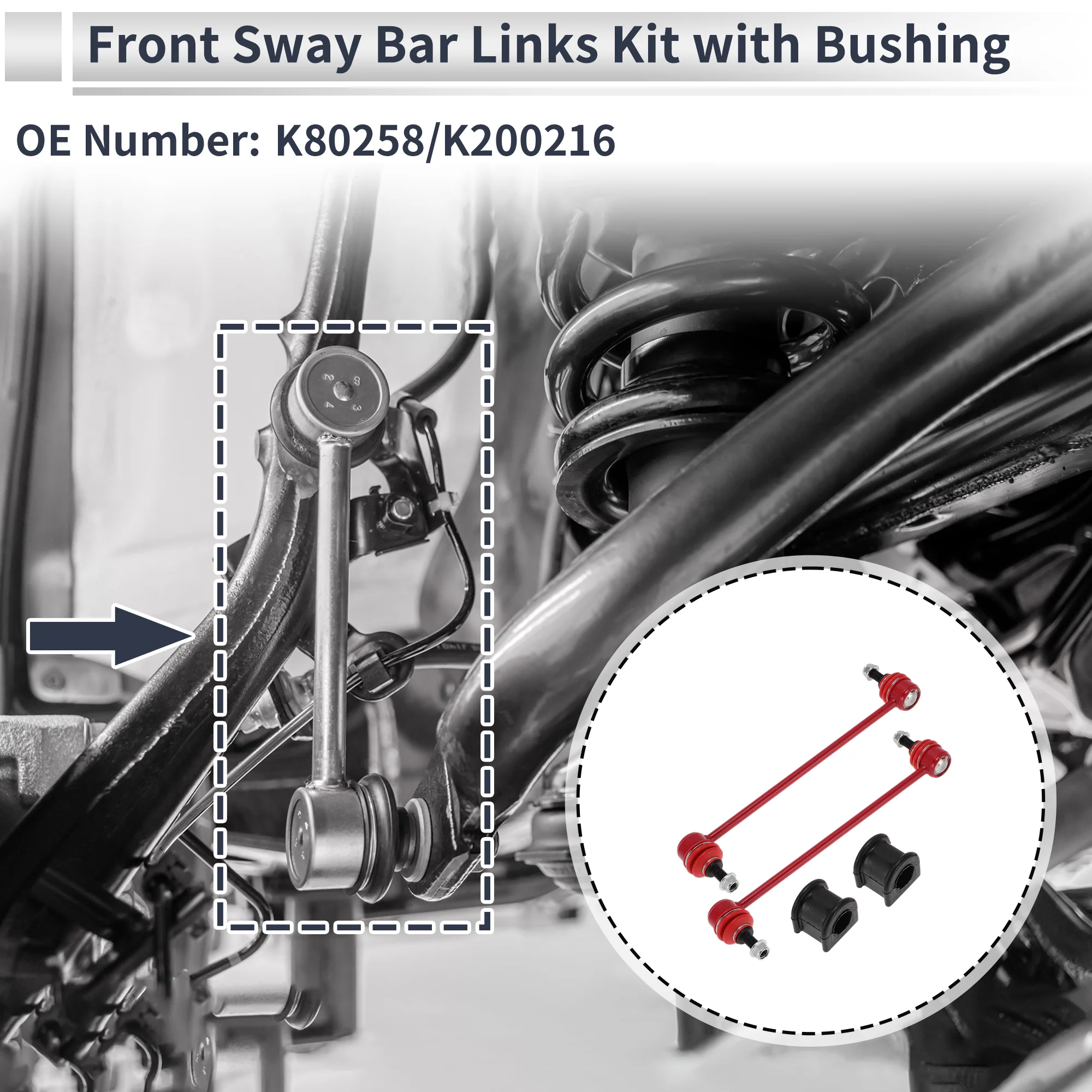 Front Stabilizer Bar Links with 2 Pcs Bushing for Jeep Patriot No.K80258 1Set - Image 2