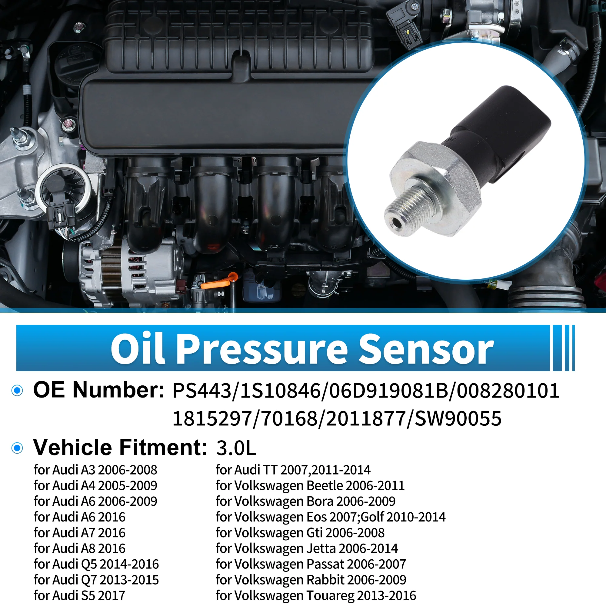 No.PS443/1S10846/06D919081B Engine Oil Pressure Sensor for Audi A3 06-08 3.0L - Image 2