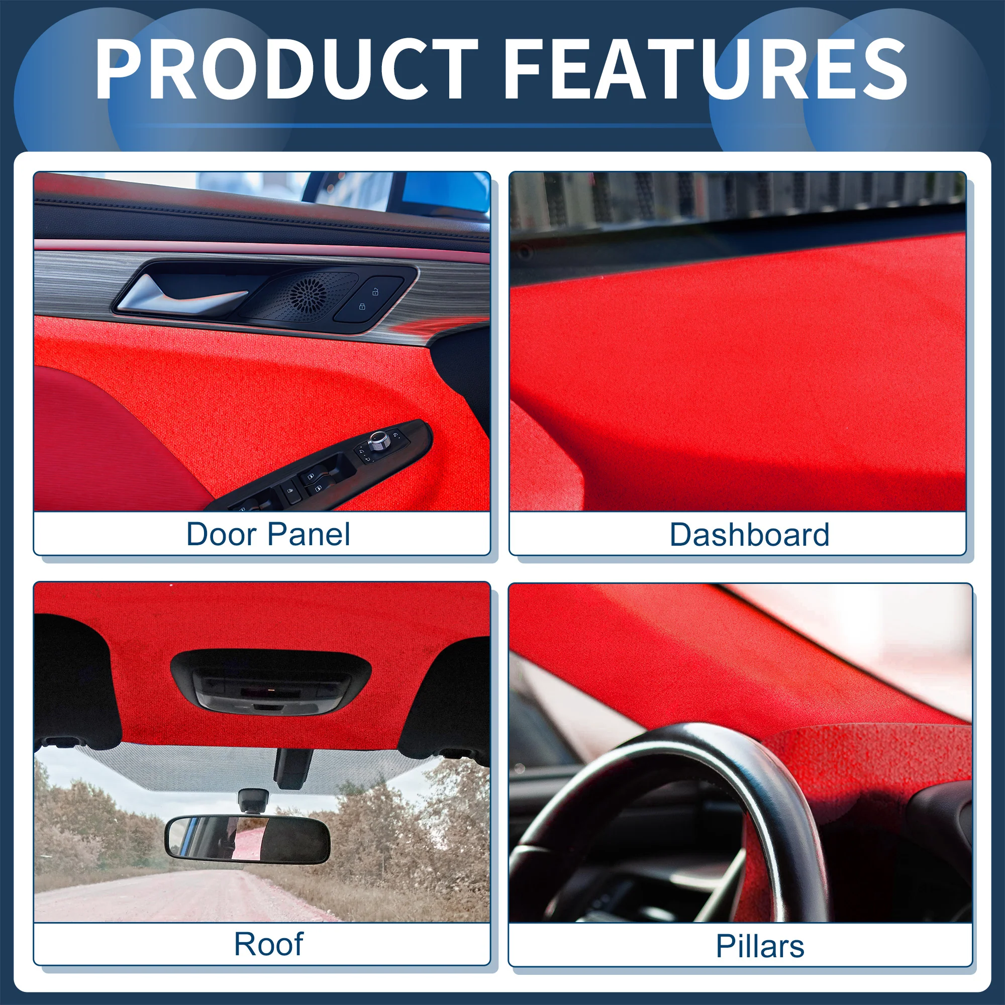 160G Headliner Fabric 48.03"x59.84" Foam Backing for Car Roof Repair Red - Image 3
