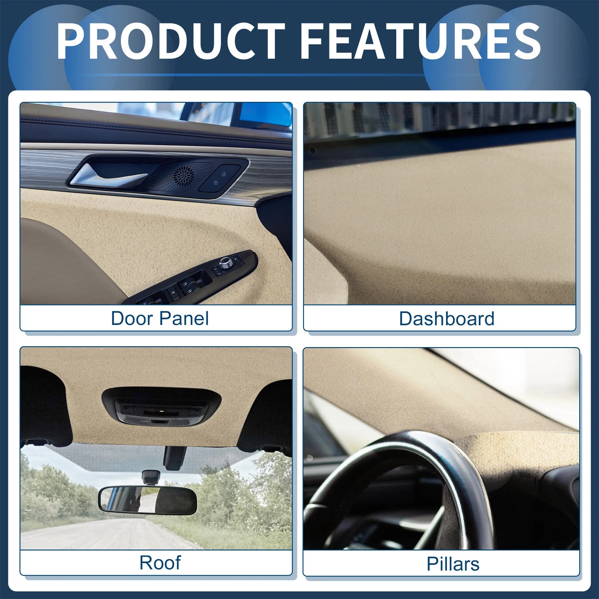 160G Headliner Fabric 48.03"x59.84" Foam Backing for Car Roof Repair Camel - Image 3