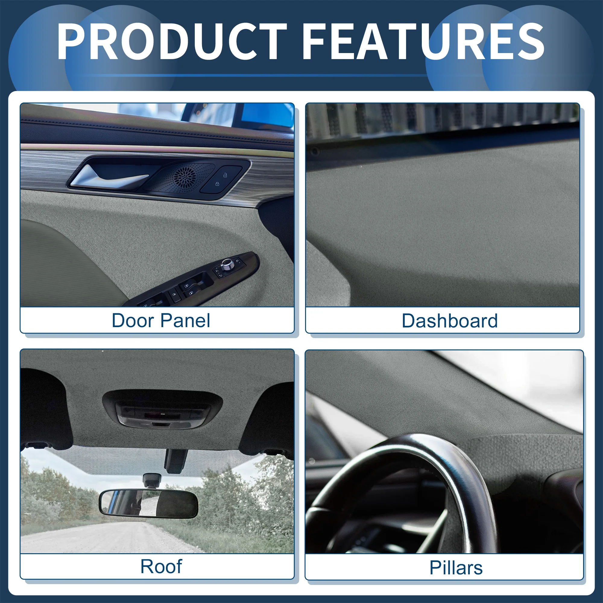 160G Headliner Fabric 48.03"x59.84" Foam Backing for Car Roof Repair Dark Gray - Image 3