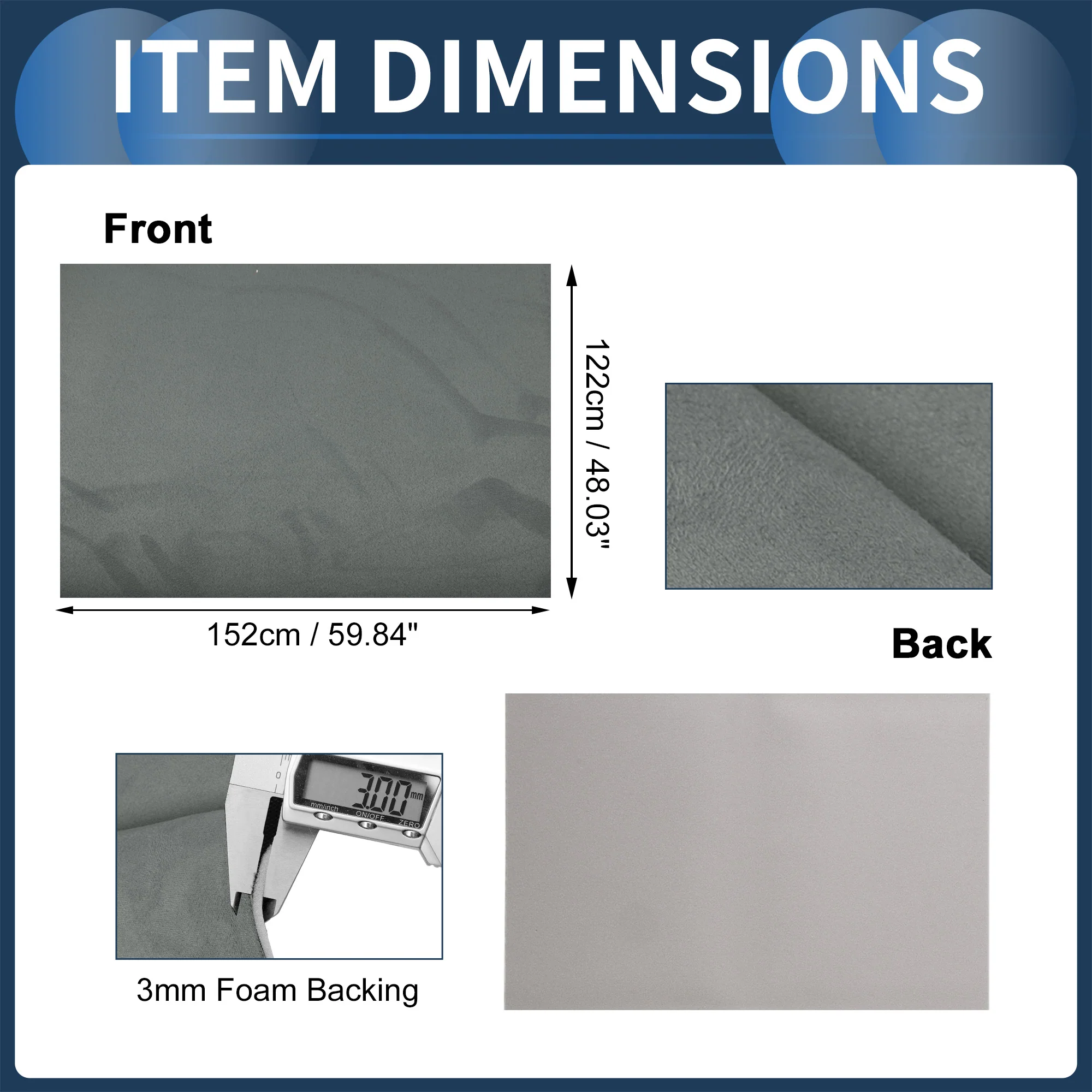 160G Headliner Fabric 48.03"x59.84" Foam Backing for Car Roof Repair Dark Gray - Image 4