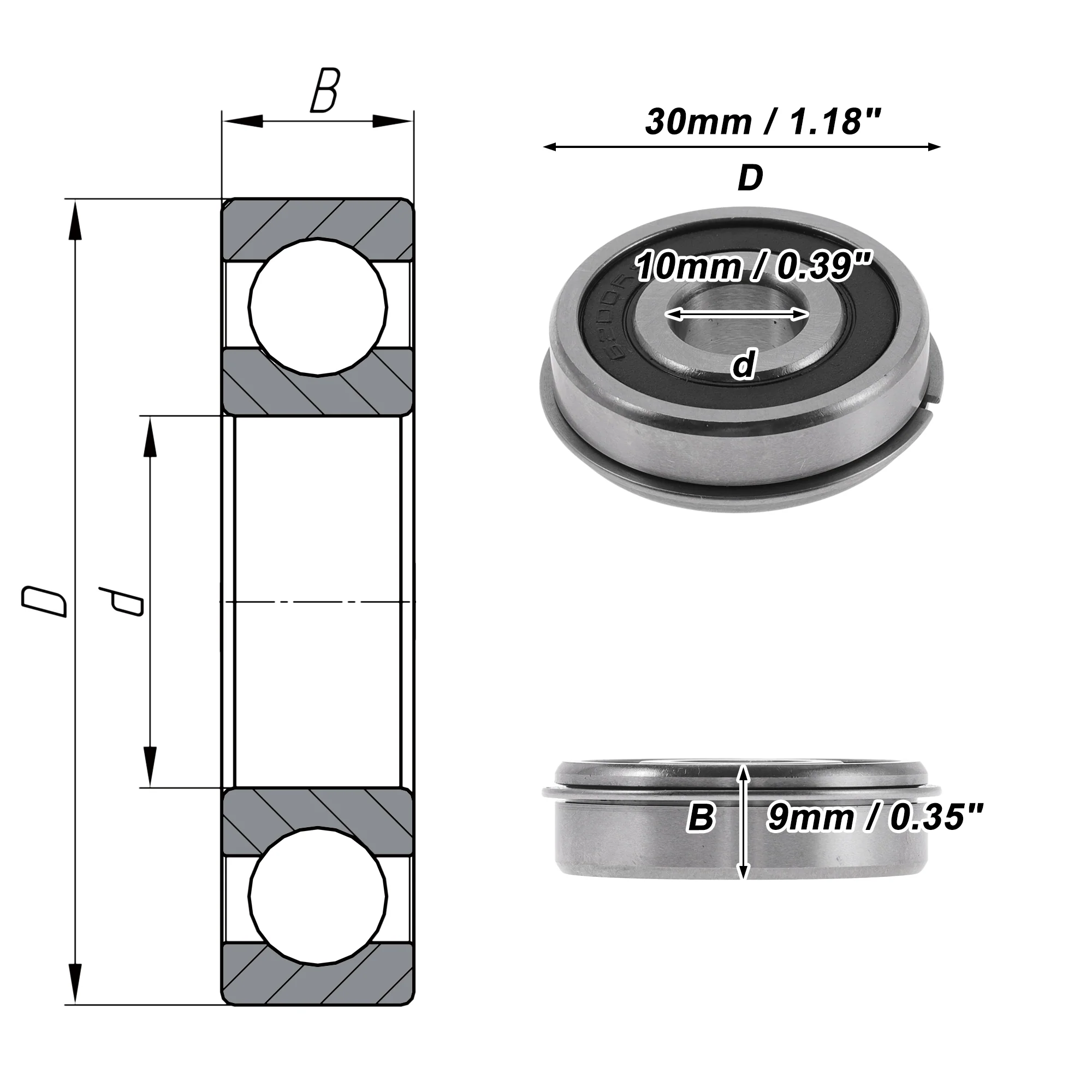 6200NR2RS Deep Groove Ball Bearings 10x30x9mm 1Pc Scooter Skateboard Wheel - Image 4