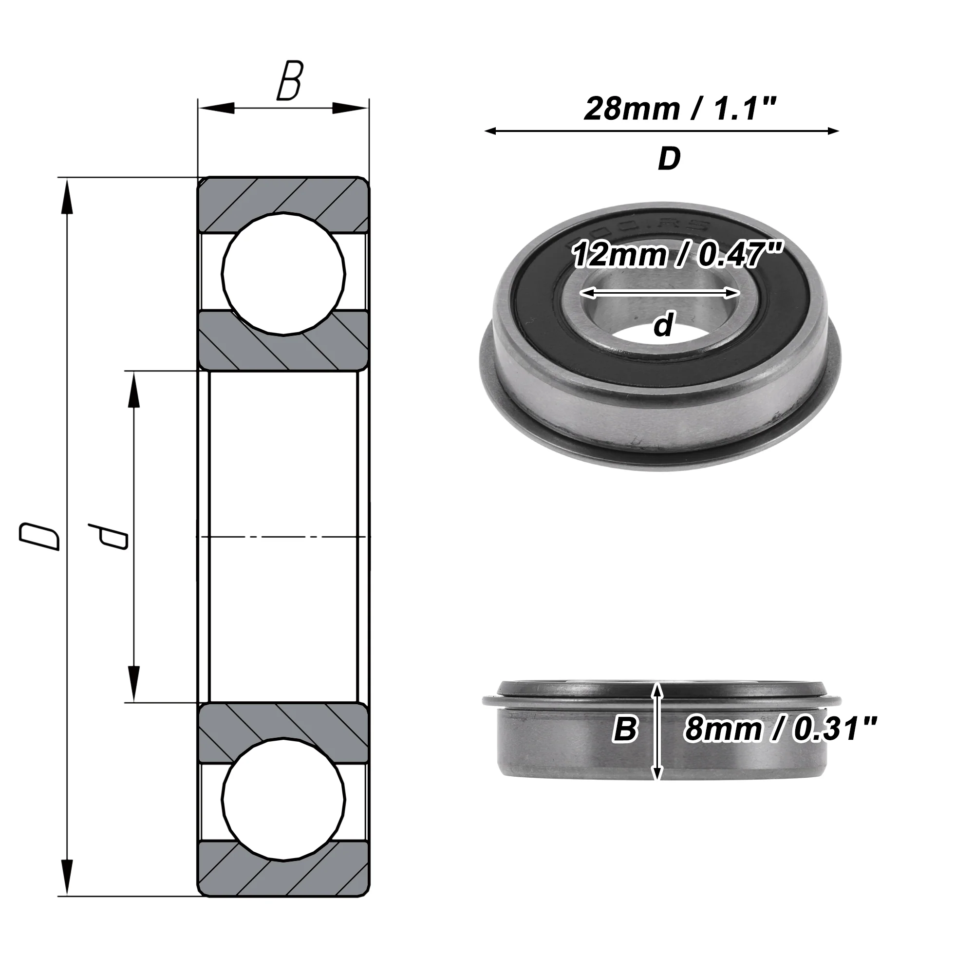 6001NR2RS Deep Groove Ball Bearings 12x28x8mm 1Pc Scooter Skateboard Wheel - Image 4
