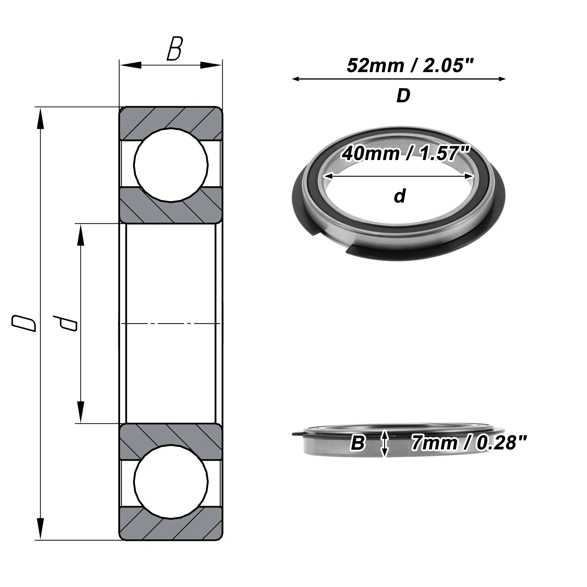 6808NR2RS Deep Groove Ball Bearings 40x52x7mm 1Pc Scooter Skateboard Wheel - Image 4