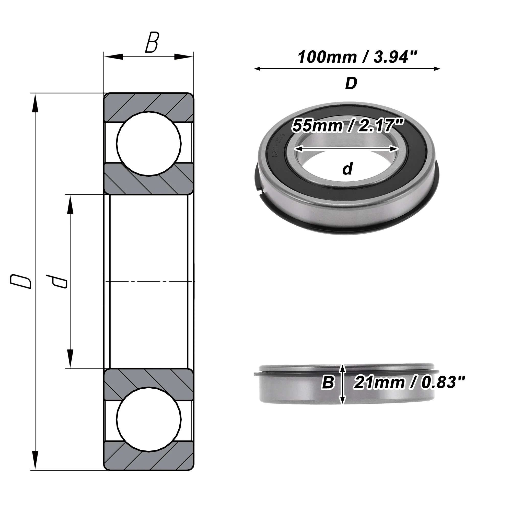 6211NR2RS Deep Groove Ball Bearings 55x100x21mm 1Pc Scooter Skateboard Wheel - Image 4