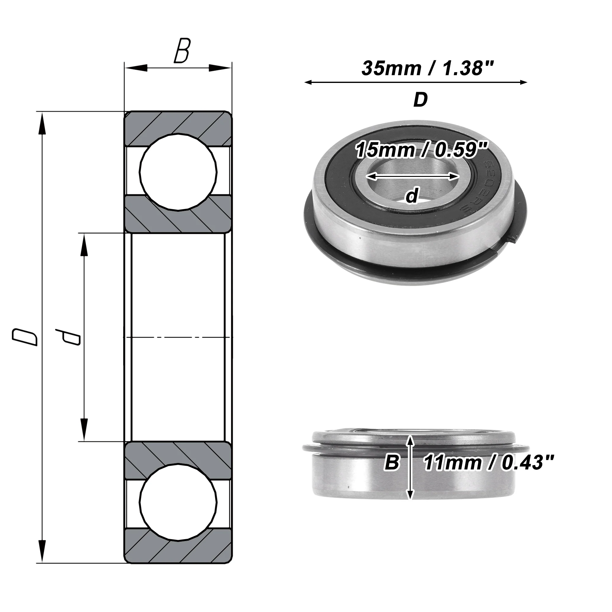 6202NR2RS Deep Groove Ball Bearings 15x35x11mm Silver Tone Black - Image 4