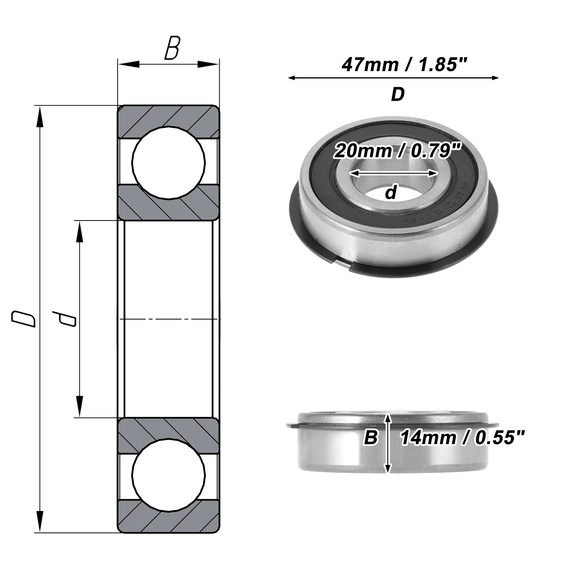 6204NR2RS Deep Groove Ball Bearings 20x47x14mm Silver Tone Black - Image 4