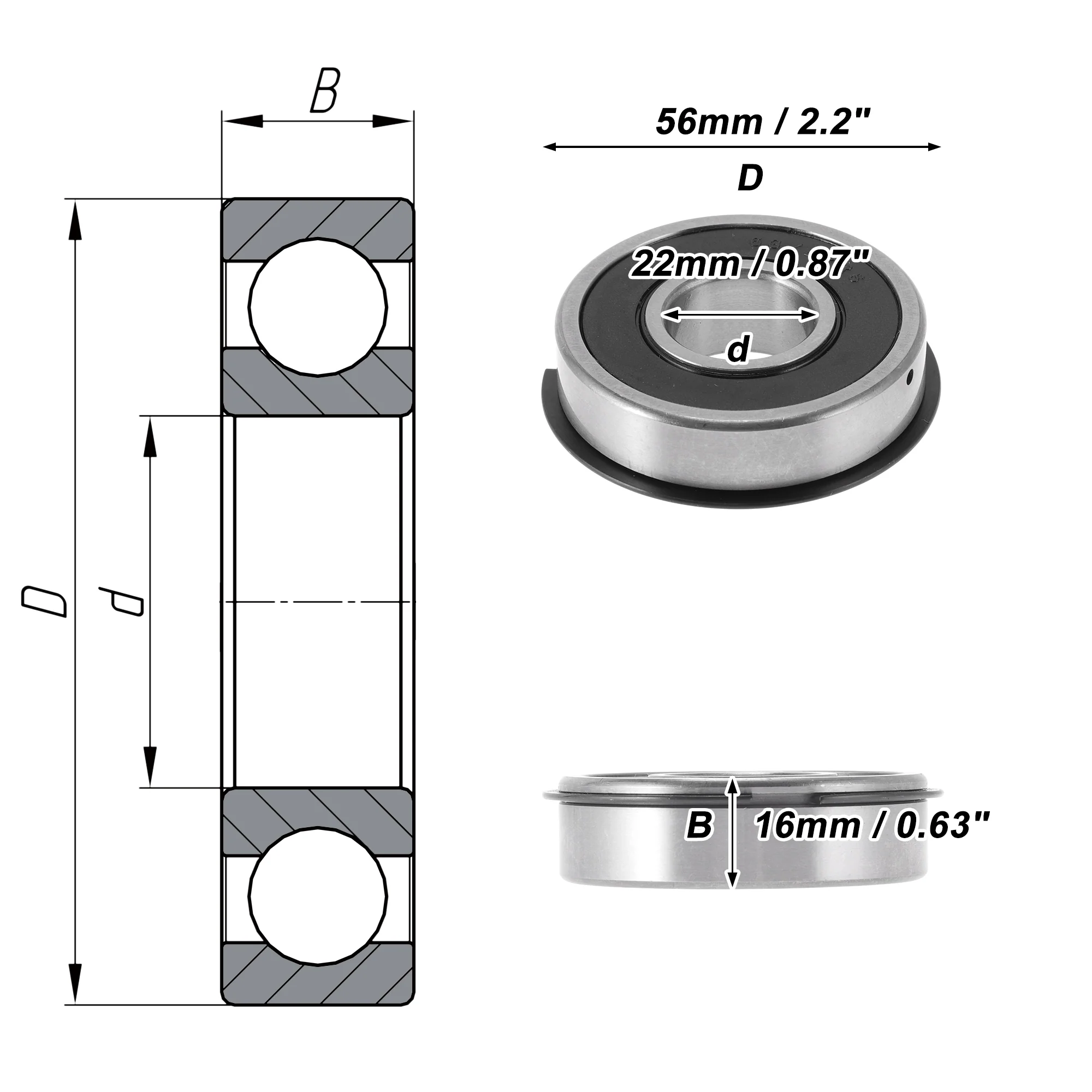 63/22NR2RS Deep Groove Ball Bearings 22x56x16mm Silver Tone Black - Image 4