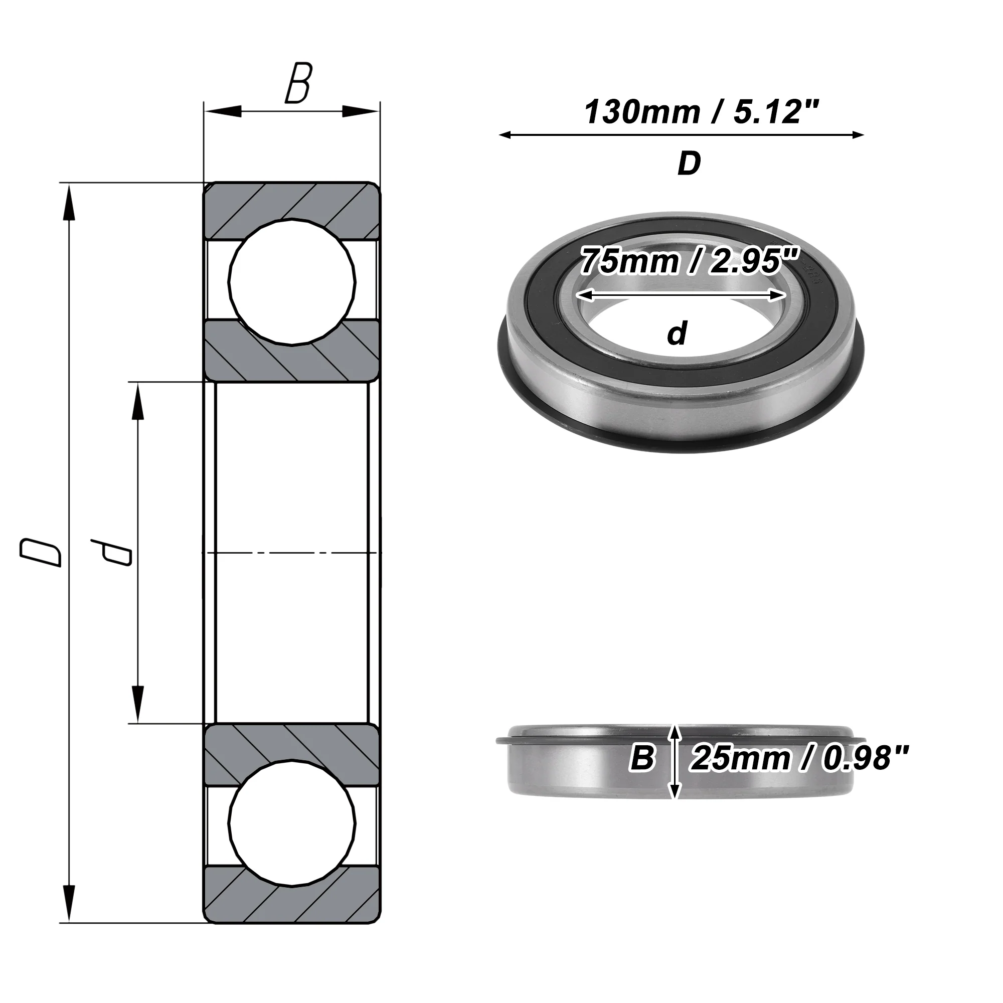 6215NR2RS Deep Groove Ball Bearings 75x130x25mm Silver Tone Black - Image 4