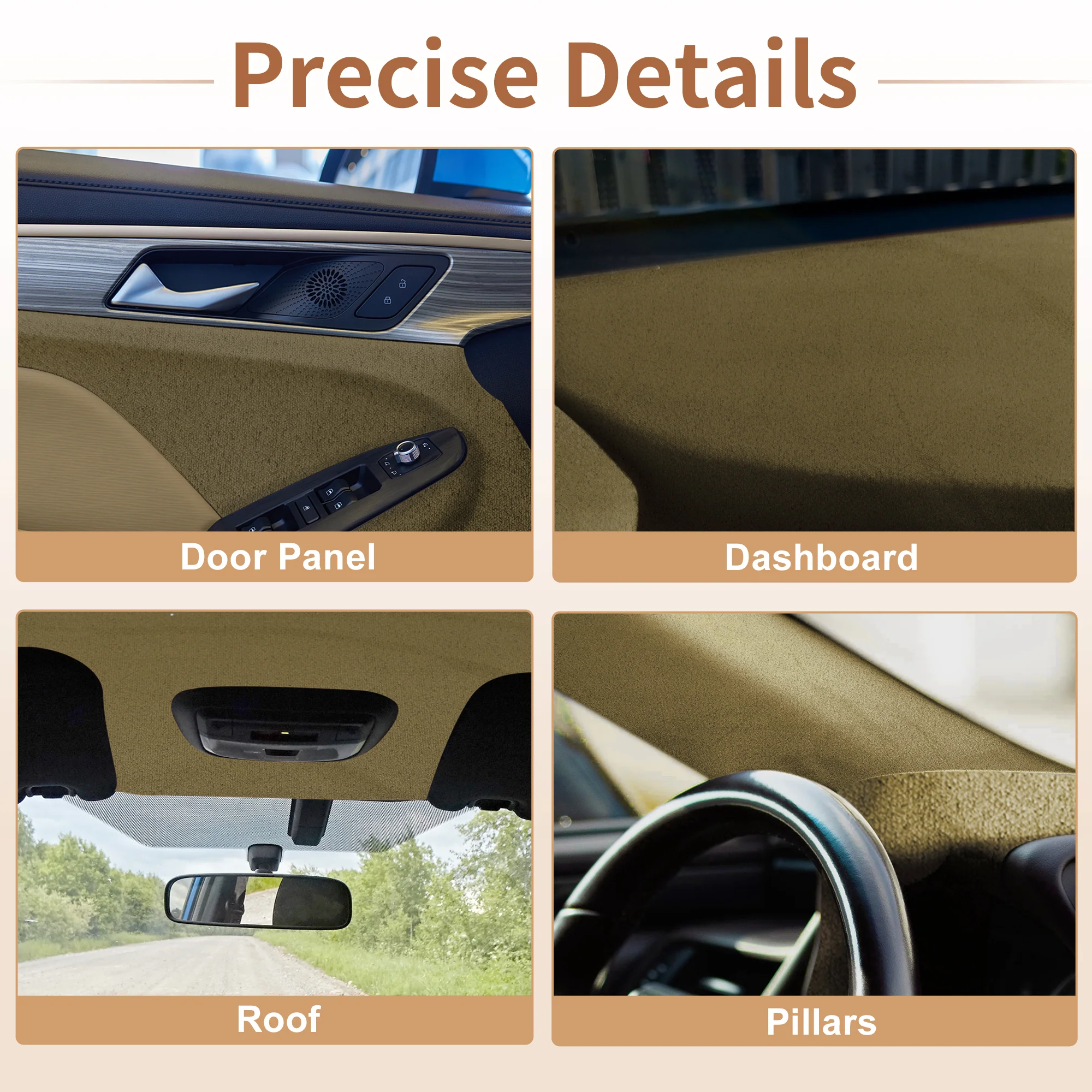 160g Suede Fabric Headliner Fabric 100" L x 60" W Foam Backing Camel - Image 4