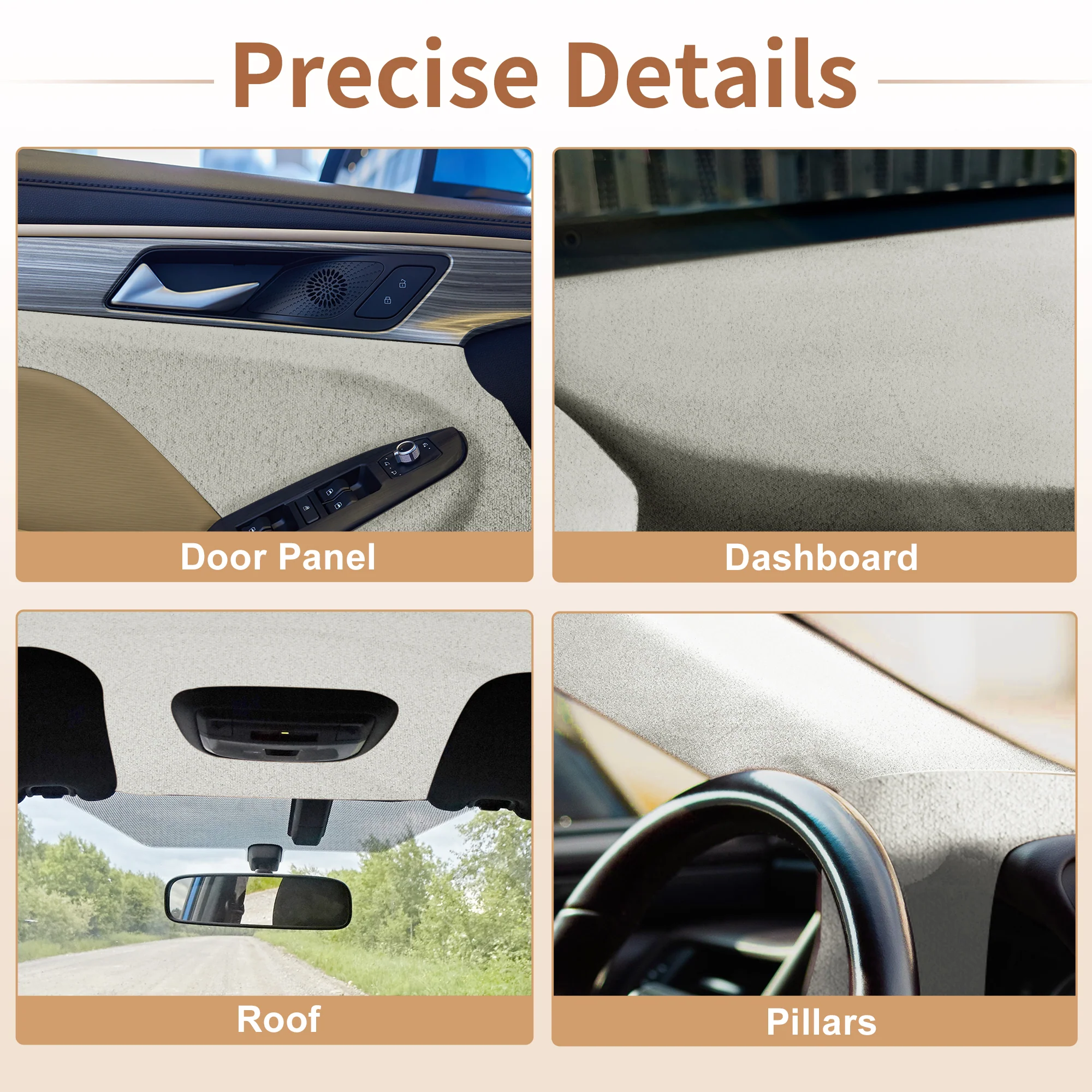 160g Suede Fabric Headliner Fabric 100" L x 60" W Foam Backing Beige - Image 4