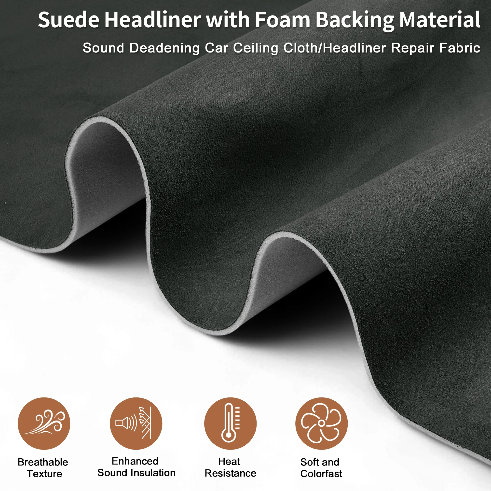 160g Suede Fabric Headliner Fabric 60" L x 38" W Foam Backing Dark Gray - Image 5
