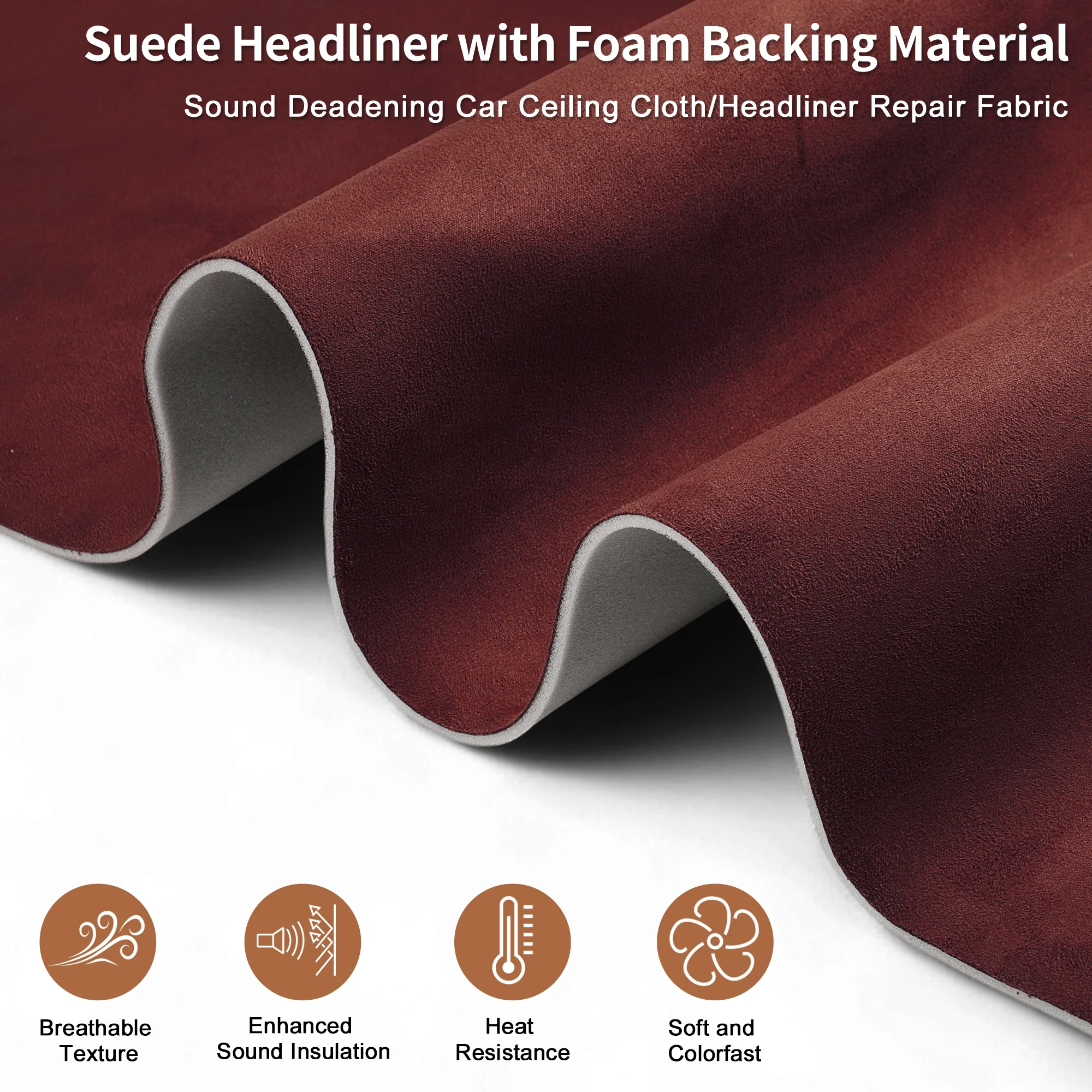 160g Suede Fabric Headliner Fabric 60" L x 38" W Foam Backing Claret - Image 5