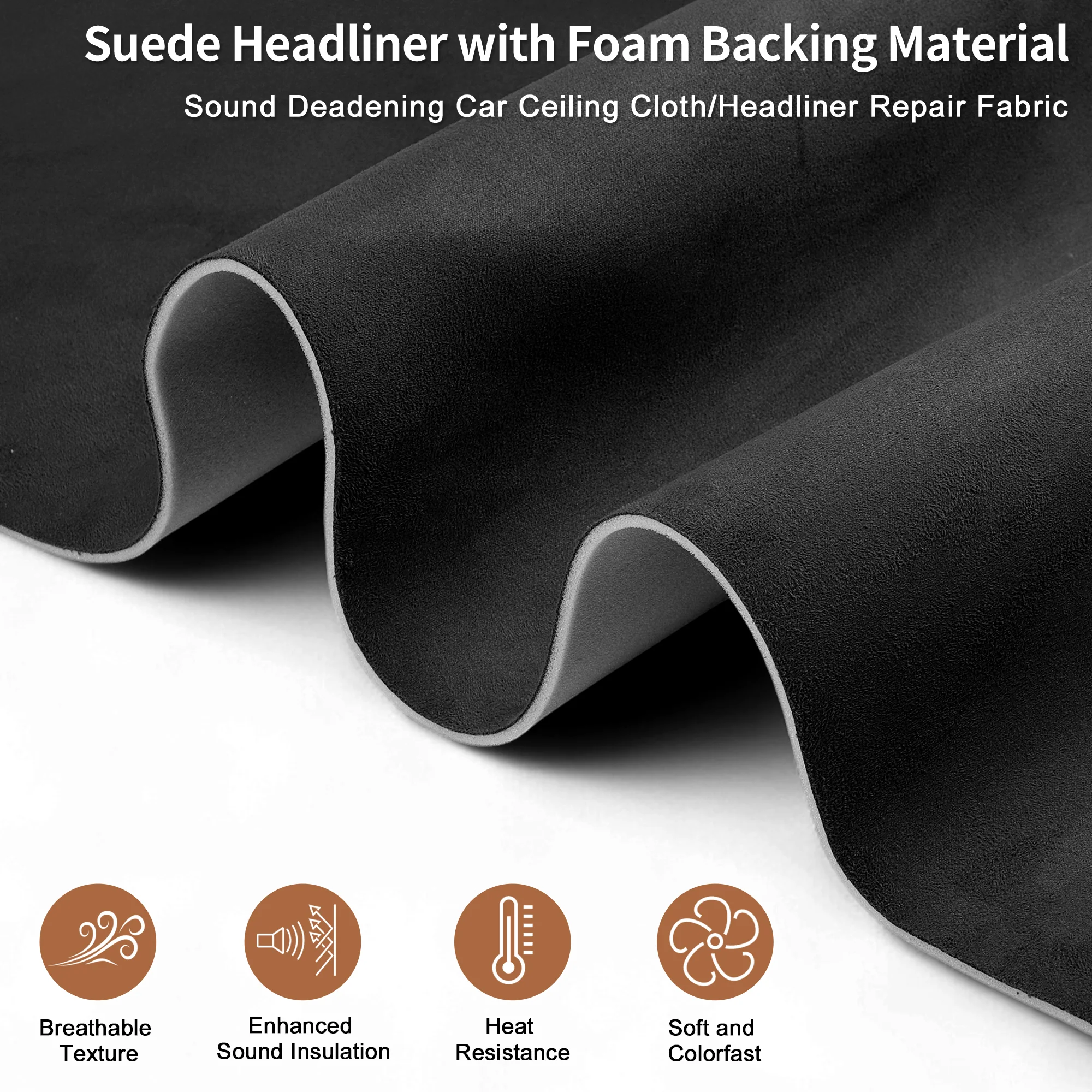 160g Suede Fabric Headliner Fabric 74" L x 60" W Foam Backing Black - Image 5