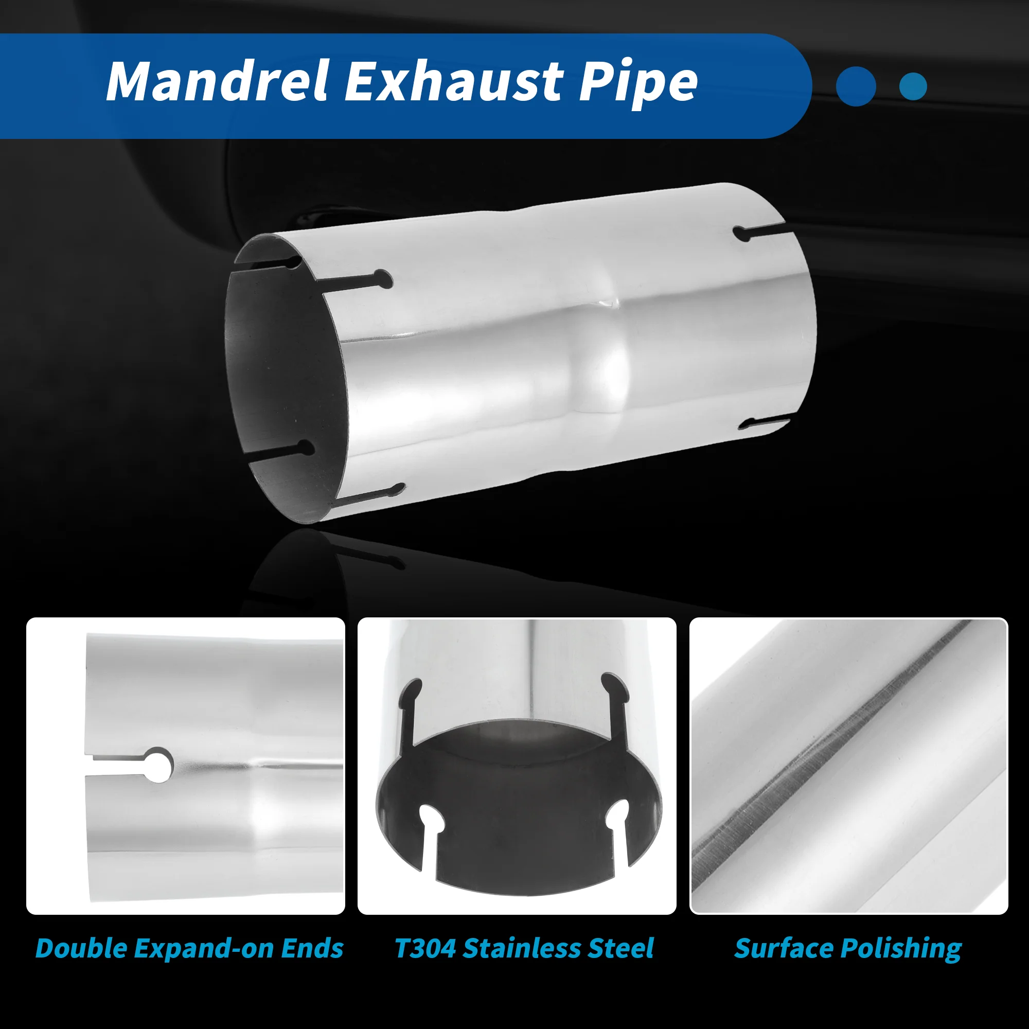 4" Straight Exhaust Pipe Flared End T304 Stainless Steel Polished 8" Length - Image 5
